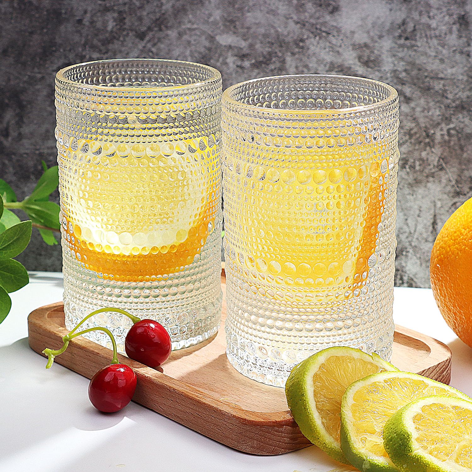 Vintage Clear Hobnail 13oz Drinking Glasses Set of 6 - Classic Cocktail, Juice & Iced Tea Glasses for Bar, Restaurant & Home Entertaining