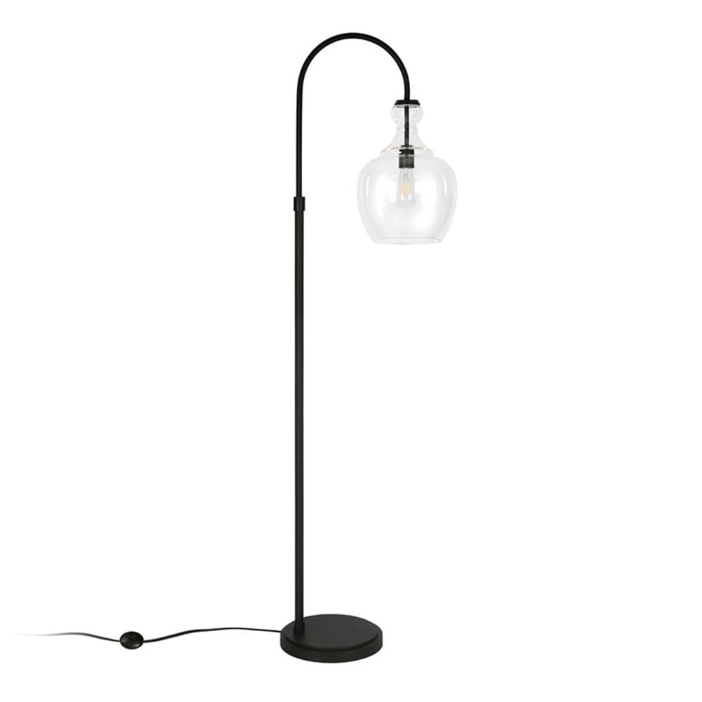 Modern Metal Arc Floor Lamp in Black & Bronze with Clear Glass Shade - Perfect for Living Room, Bedroom, or Office Lighting Decor