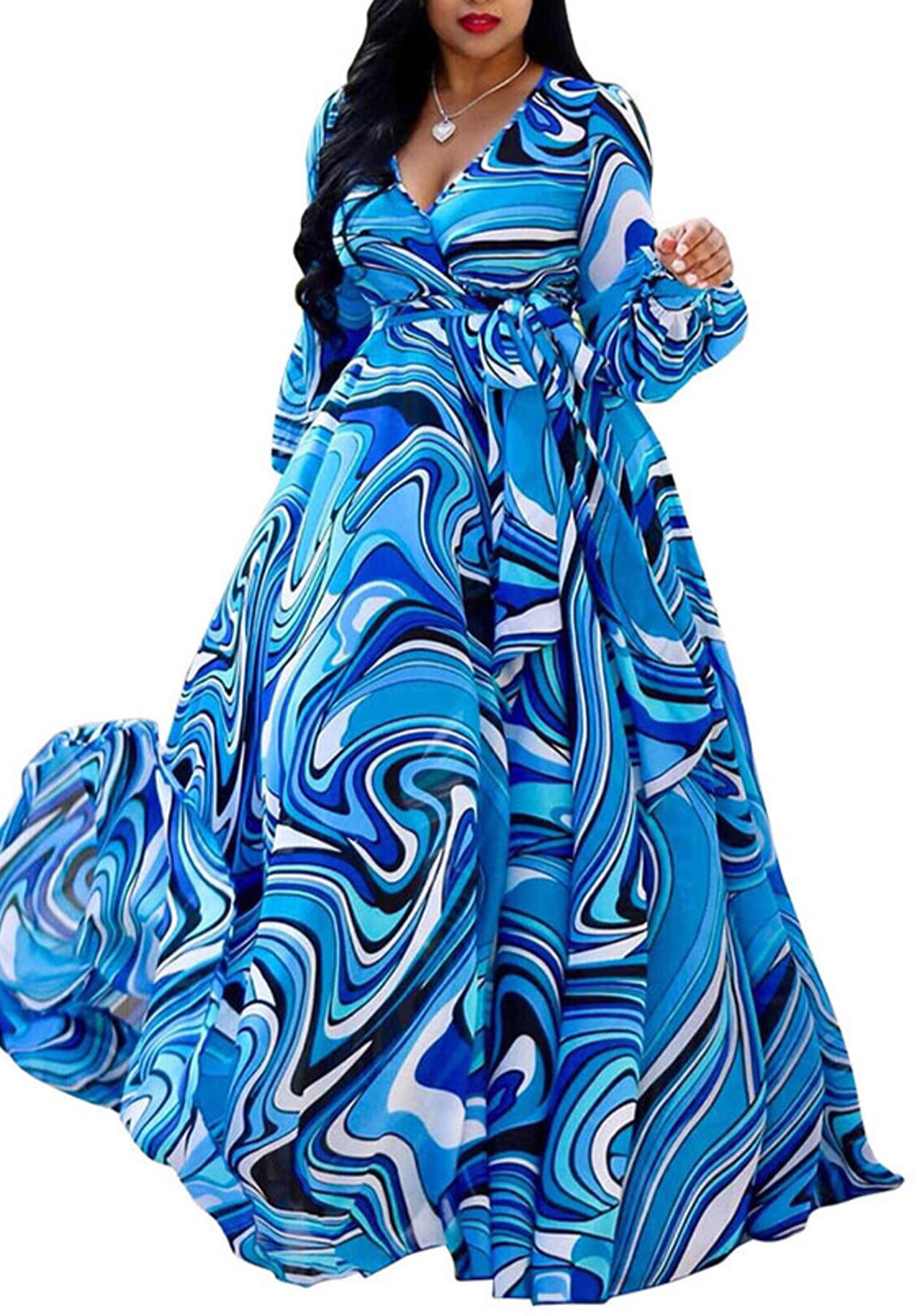 Tbahhir Women's Summer Off Shoulder Floral Print Maxi Dress - Plus Size Boho Beach Dress for Vacation, Party & Casual Wear