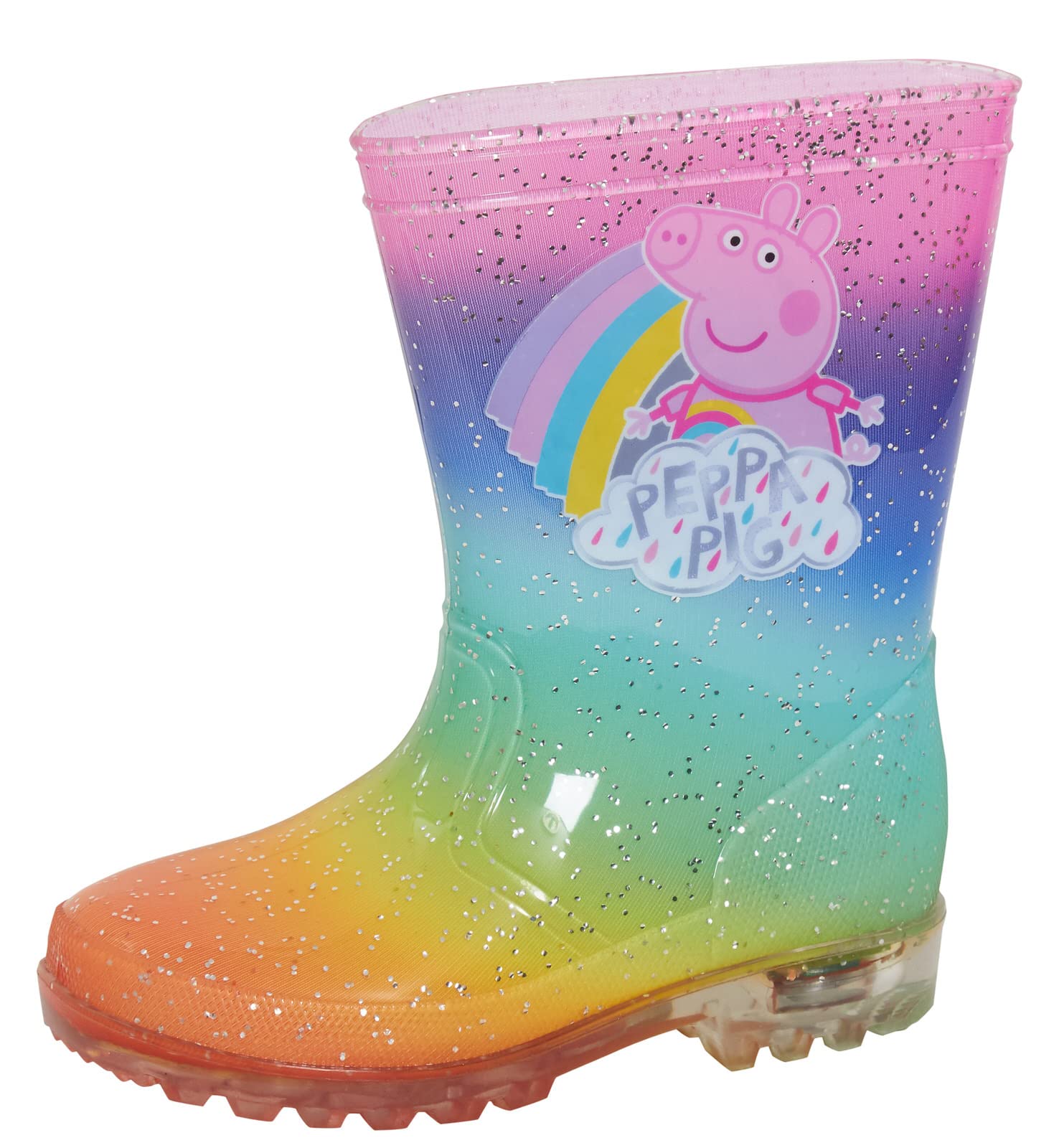 Peppa Pig Girls' Golden LED Light Up Glitter Rain Boots - Waterproof Kids' Wellington Boots with Flashing Lights for Outdoor Play, Puddles & Festivals
