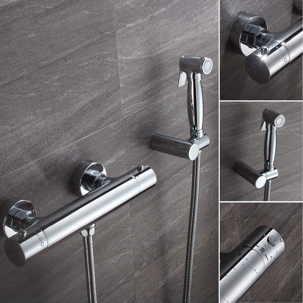 ZHHID Thermostatic Handheld Bidet Sprayer with Solid Brass Head & Stainless Steel Hose - Perfect for Toilet Hygiene, Baby Cloth Diaper Cleaning & Personal Wash - Ideal for Bathroom, Nursery & Travel Use