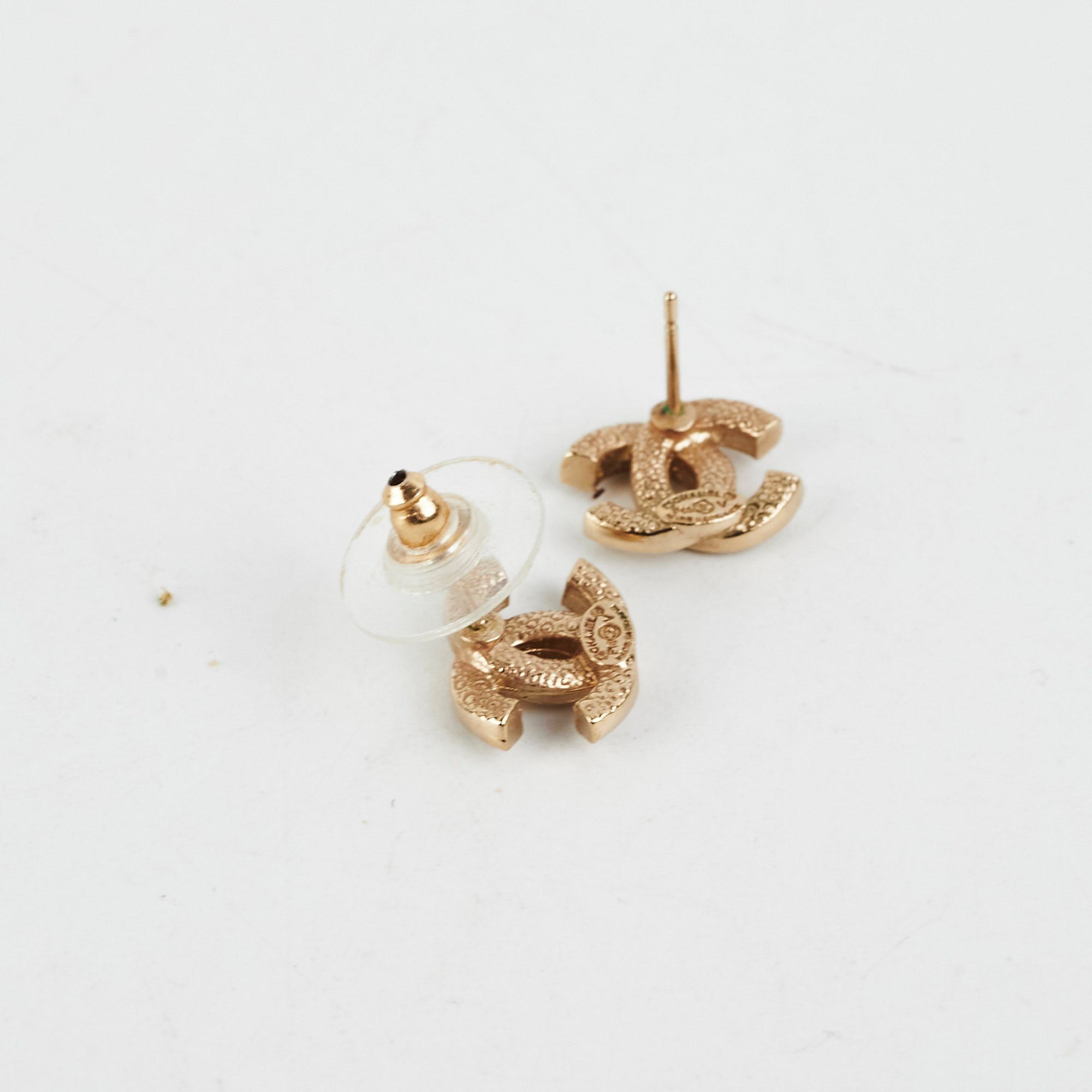 Chanel Mini CC Logo Rhinestone Gold Earrings - Elegant Costume Jewelry for Women - Perfect for Parties, Weddings & Special Occasions