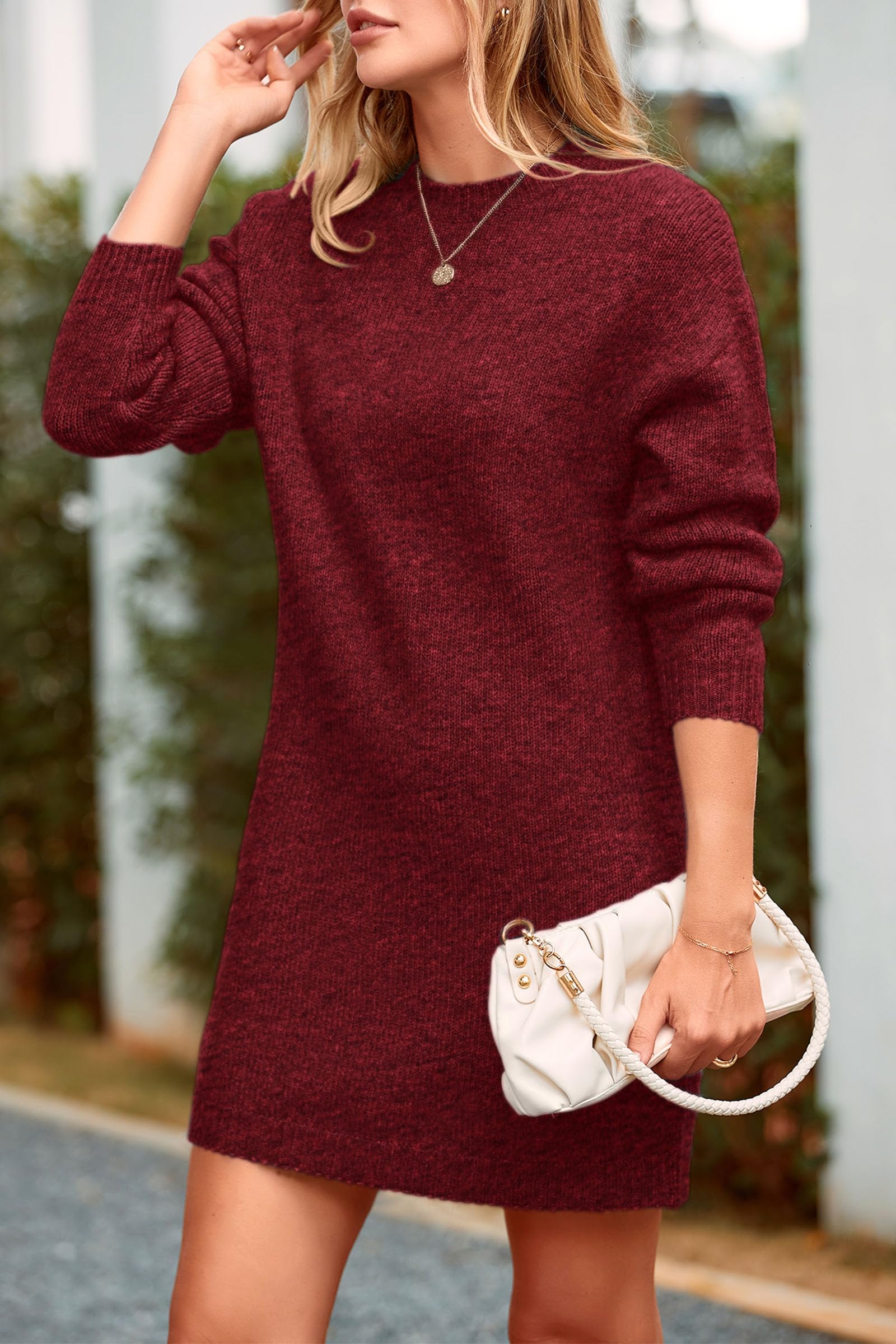 PRETTYGARDEN Women's 2025 Fall Knit Pullover Sweater - Long Sleeve Crewneck Oversized Loose Short Sweater Dress for Casual Outfits, Office Wear & Autumn Layering