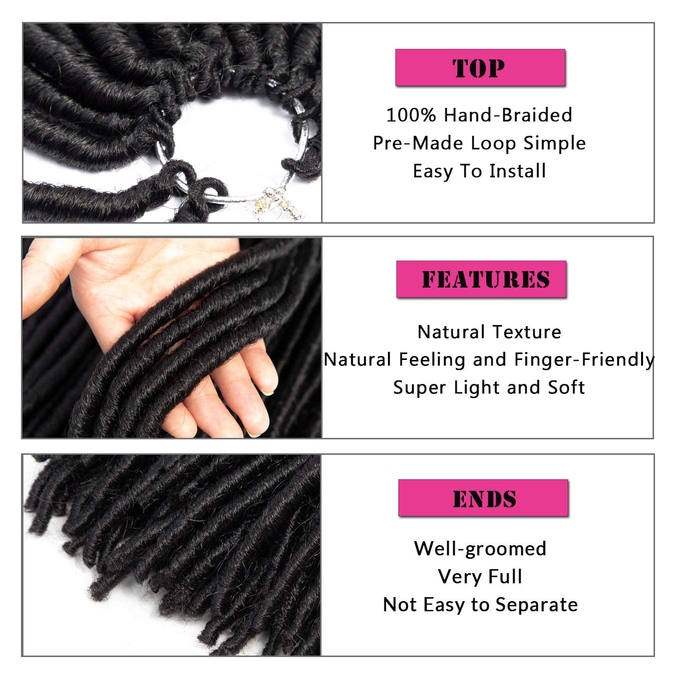 Callia 18 Inch Crochet Dreadlocks Hair - 6 Packs Synthetic Faux Locs Braiding Hair for Black Women (1B Natural Black) | Easy DIY Protective Style for Everyday Wear & Special Occasions