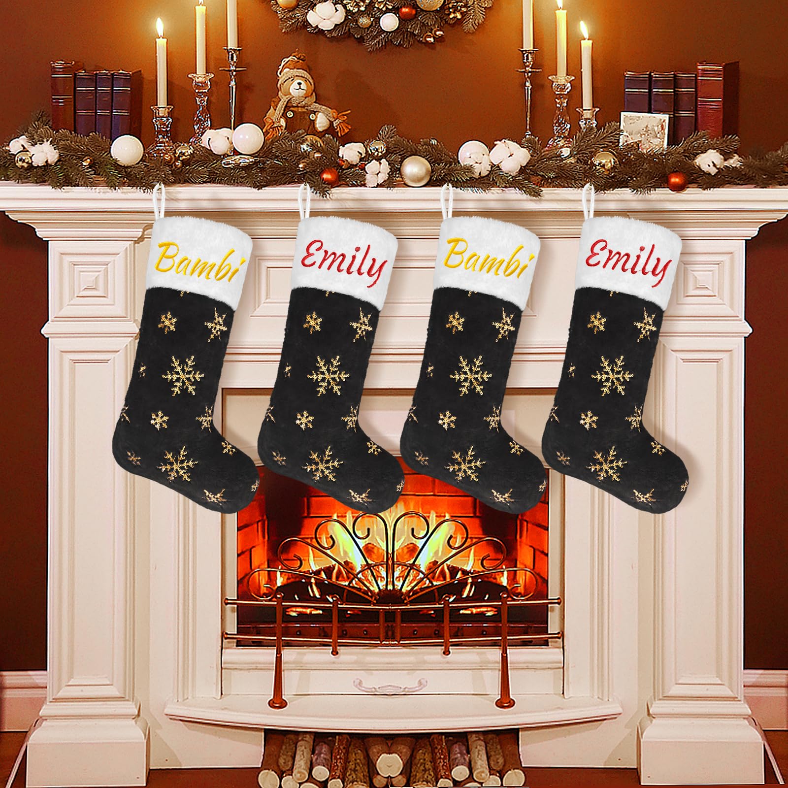 Personalized Black Christmas Faux Fur Stockings Set of 5 - 22