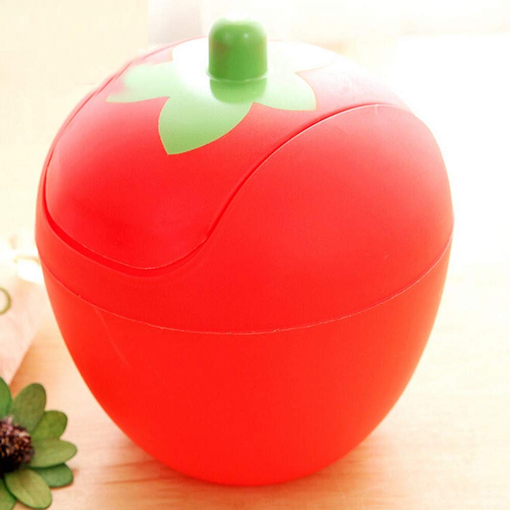 Eco-Friendly Mini Strawberry Covered Trash Can - 20x7.6cm Small Desktop Garbage Bin for Kitchen, Office & Living Room | Cute Red Waste Basket for Home Decor & Desk Storage (Color: Red)