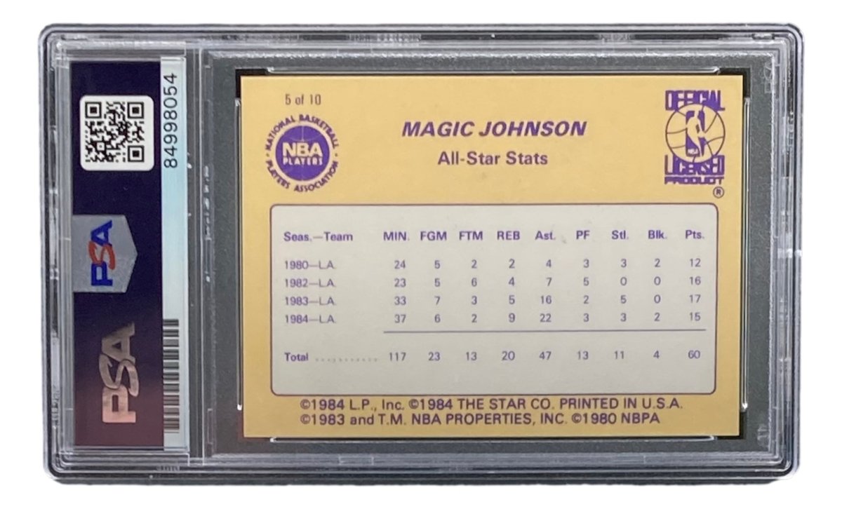 Magic Johnson Signed 1986 LA Lakers #5 Star Trading Card PSA/DNA Certified Gem MT 10 - Perfect for NBA Memorabilia Collectors & Lakers Fans Display