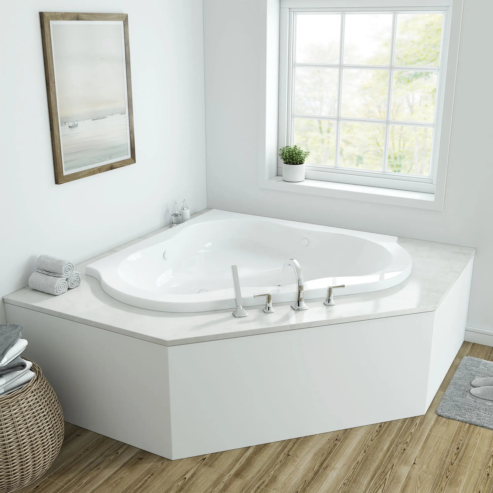 EverClean 60 x 60 Inch Corner Whirlpool Bathtub - Large Acrylic Soaking Spa Tub with Hydrotherapy Jets for Relaxation & Muscle Relief - Perfect for Master Bathroom or Luxury Home Spa Retreat