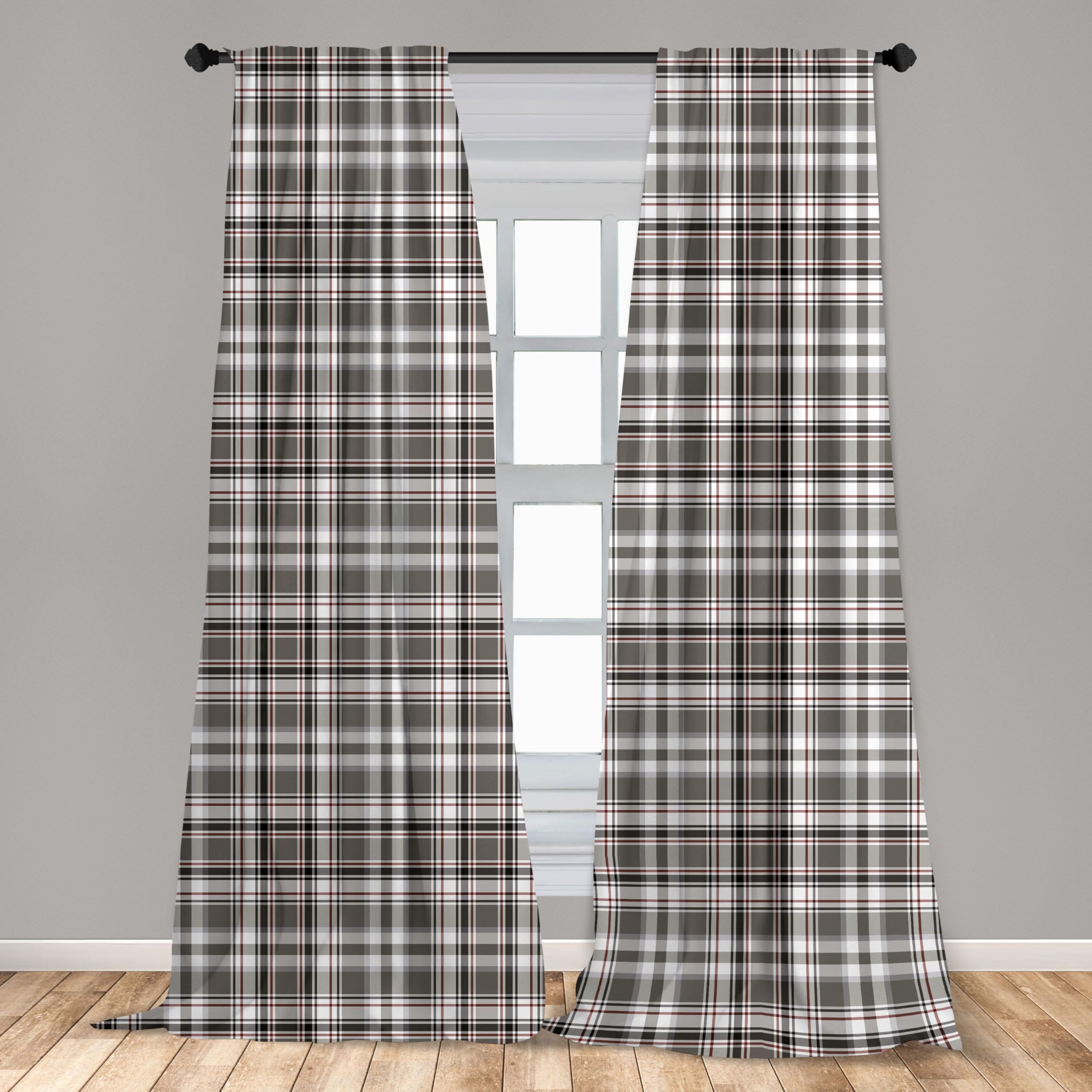 Lunarable Plaid Curtains - Classic English Tartan Plaid Stripes, Scottish Geometric Traditional Design, 2 Panel Set for Living Room & Bedroom (28