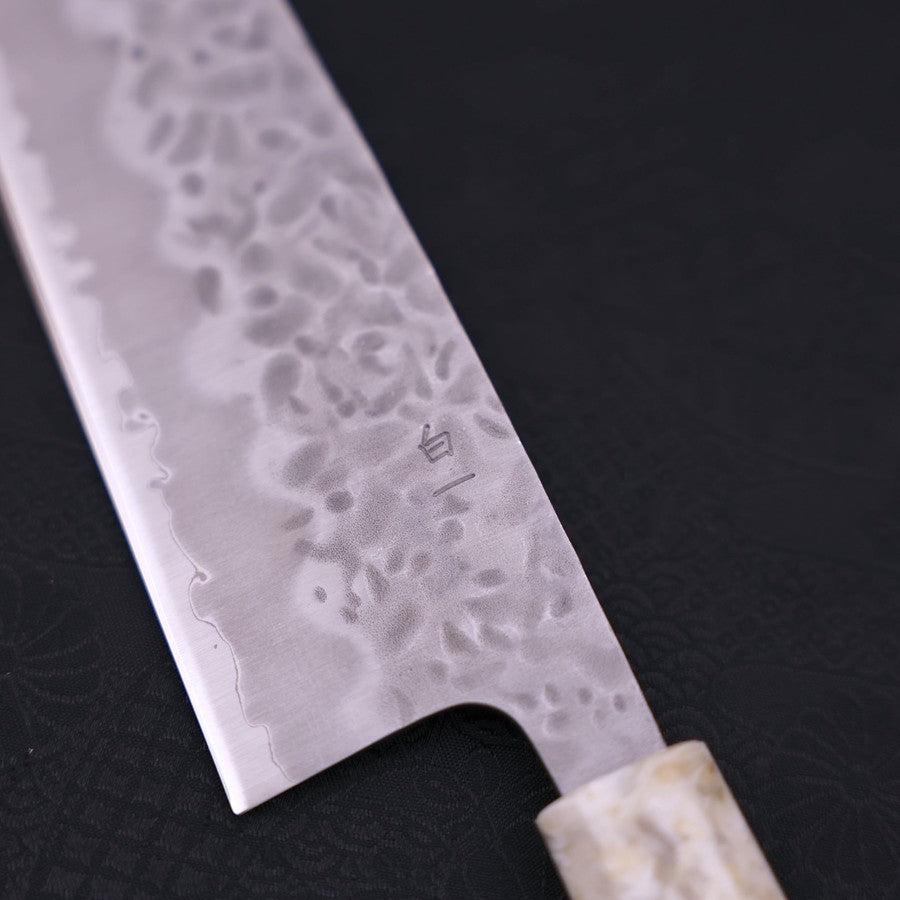 Premium Santoku Knife - White Steel #1 Stainless Clad with Tsuchime Finish & Ocean Blue Handle (165mm) - Perfect for Sushi, Vegetables, and Precision Kitchen Tasks