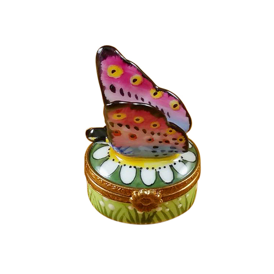 Exquisite Limoges Porcelain Butterfly on Daisy Trinket Box - Perfect for Collectors, Home Decor & Gift Giving