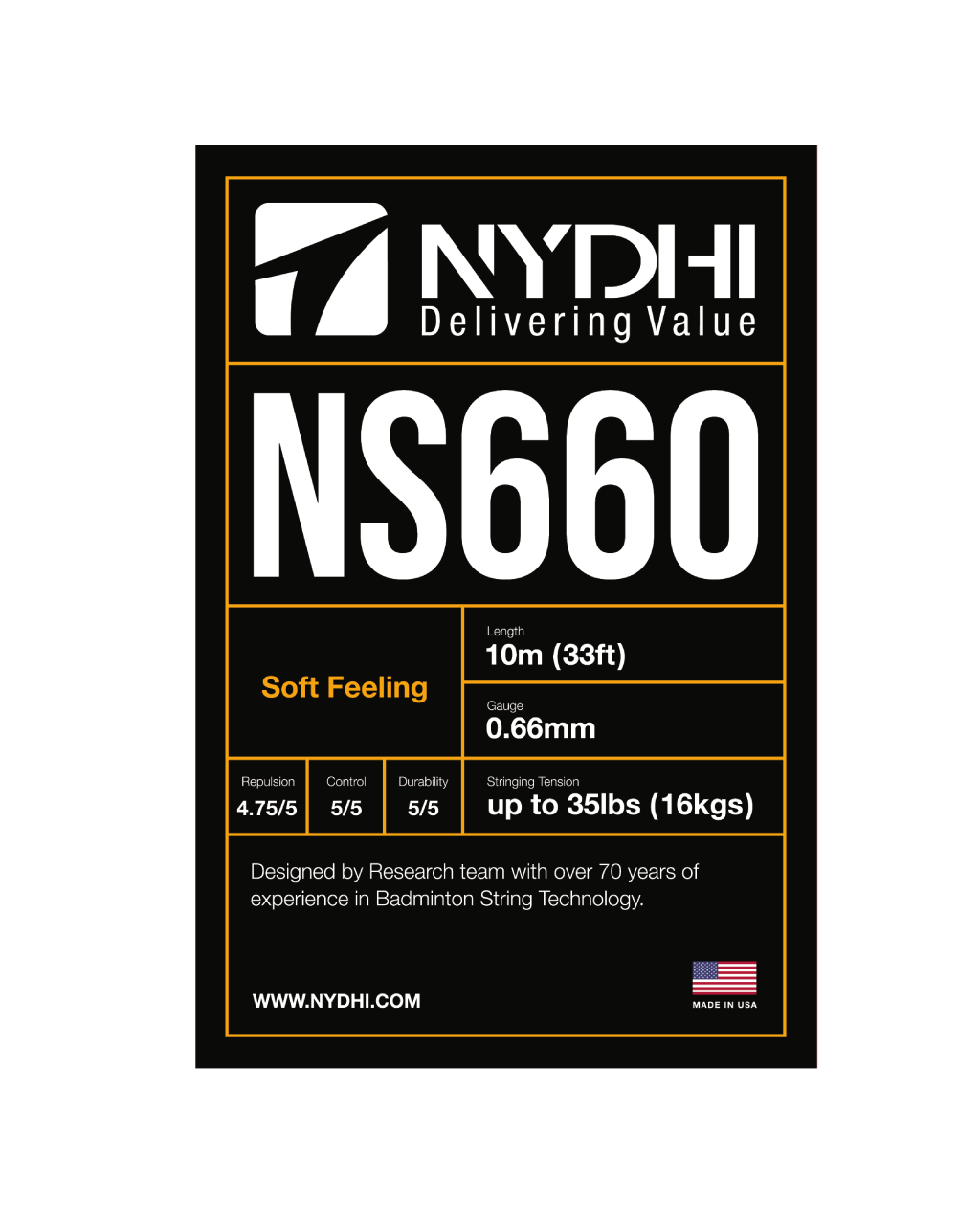 Premium Nydhi NS660 Badminton String Set (10m) - High-Performance Control & Durability for Competitive Play - Perfect for Tournaments & Training Sessions