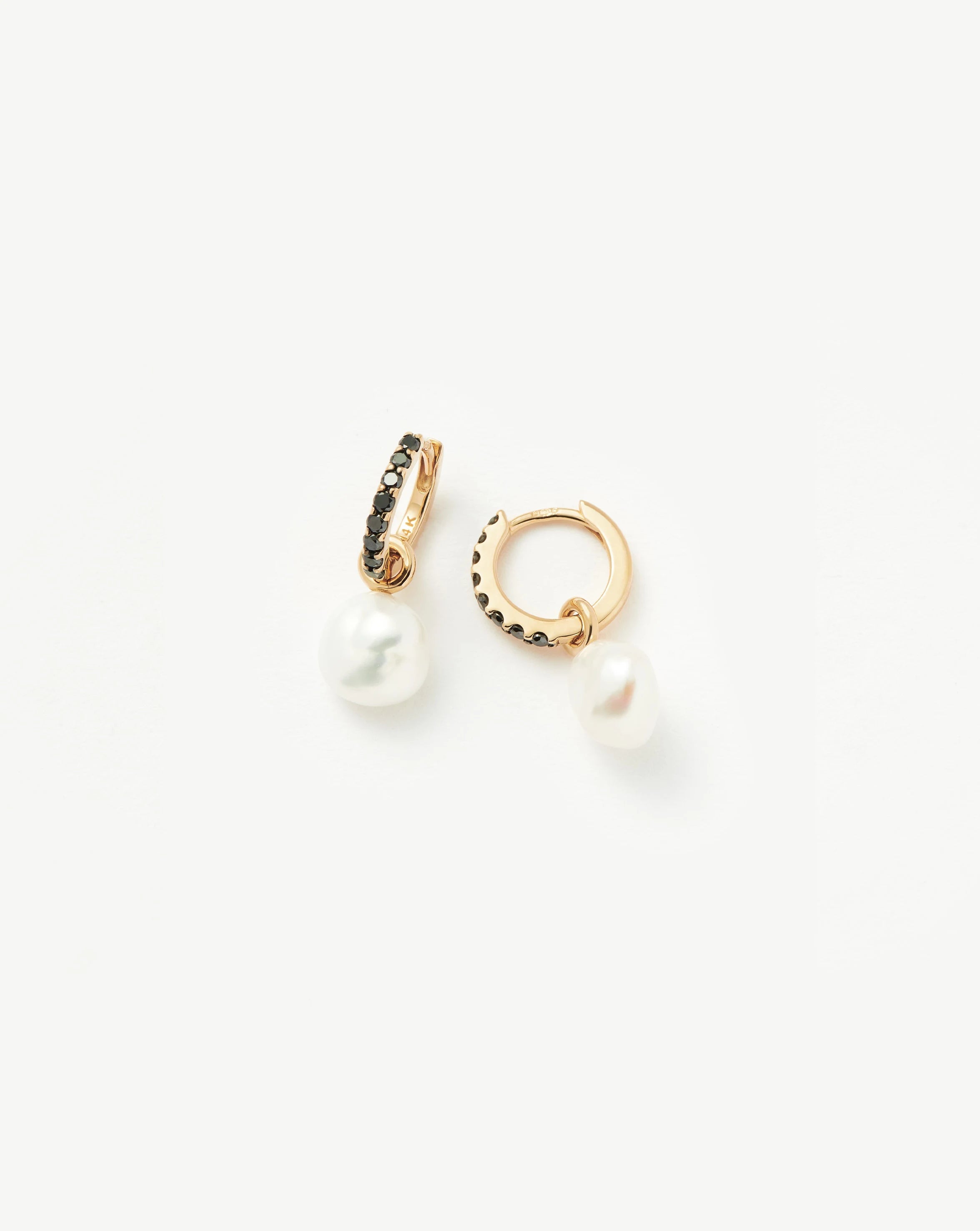 14K Solid Gold Pearl & Black Diamond Hoop Earrings for Women - Elegant Fine Jewelry Gift for Birthday, Anniversary & Special Occasions