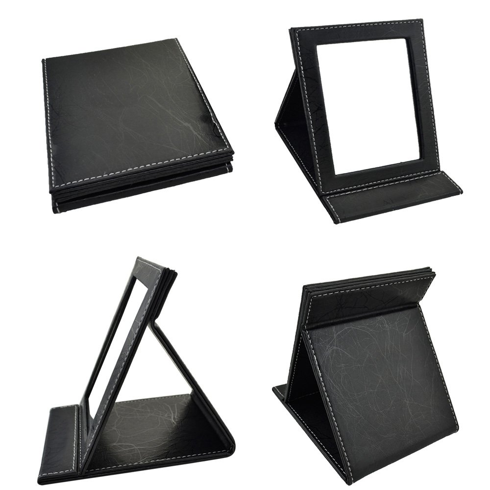ToiM Large Black Portable Folding Vanity Mirror with Stand - Collapsible Makeup Mirror for Travel, Dressing Table & Beauty Station | Compact Dresser Mirror with Adjustable Angle for Home & Professional Use