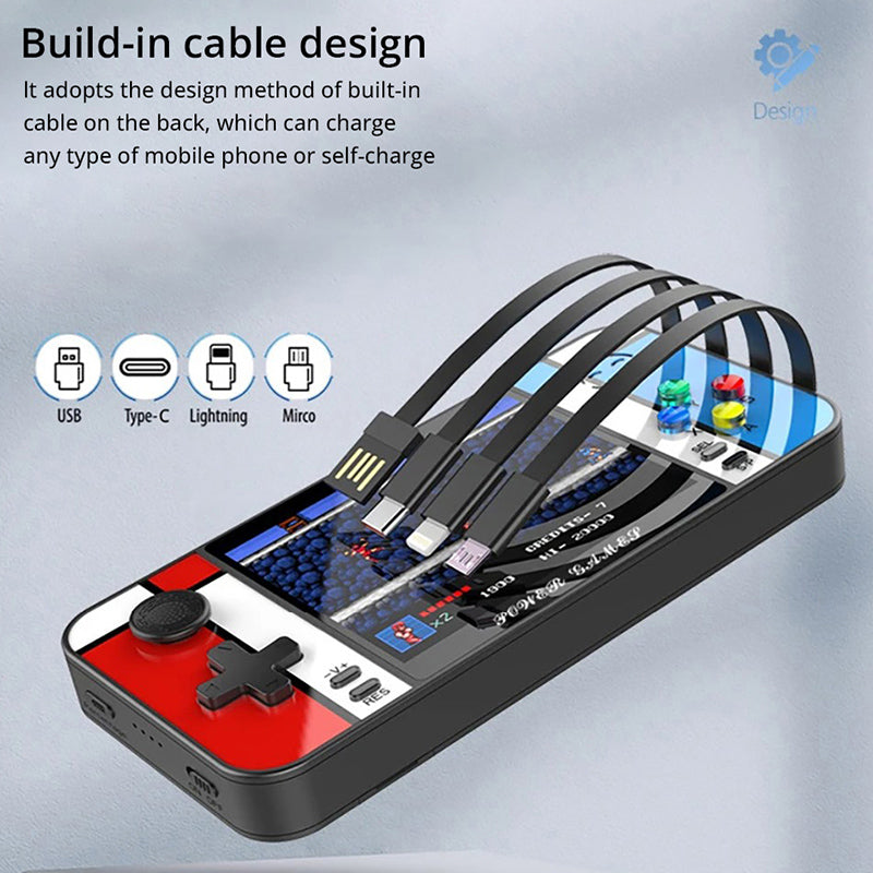 D41 2-in-1 Handheld Game Console & Power Bank - Portable Gaming Device with Built-in Battery Charger for Travel, Commuting, and Outdoor Adventures