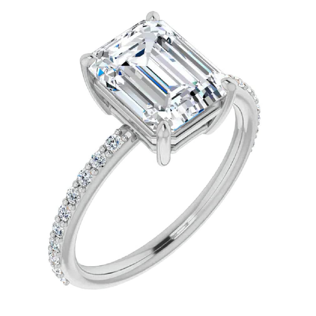 10K Solid White Gold Handmade Engagement Ring for Women - 2.0 CT Emerald Cut Moissanite Diamond Solitaire Wedding Band Set - Perfect for Proposals, Anniversaries & Bridal Jewelry Gifts