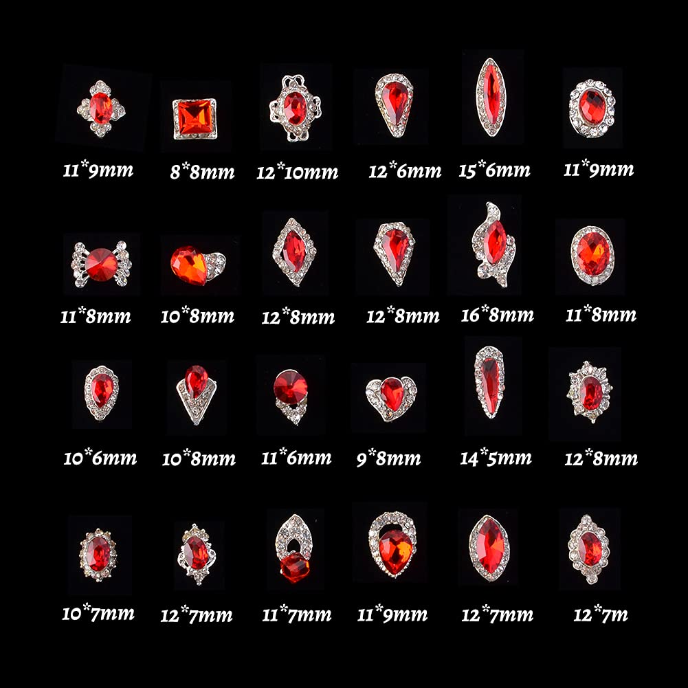120Pcs Nail Art Rhinestones Kit - 24 Styles Red Glass Rhinestones & Metal Gems for Nail Decoration | DIY Manicure, Nail Salon, Party & Wedding Nail Designs