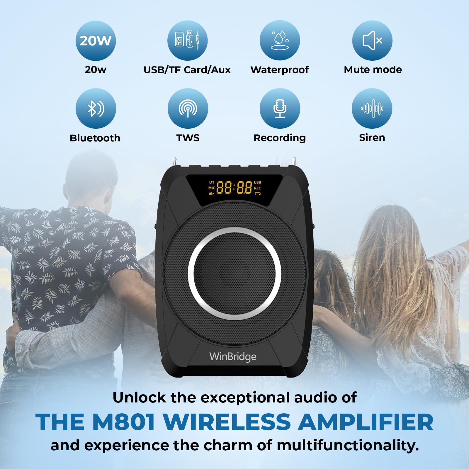 20W Portable Bluetooth 5.0 Voice Amplifier with UHF Wireless Microphone & Recording - Rechargeable Speaker System for Teachers, Singers, Coaches | Perfect for Classroom Teaching, Karaoke Singing & Outdoor Training Sessions