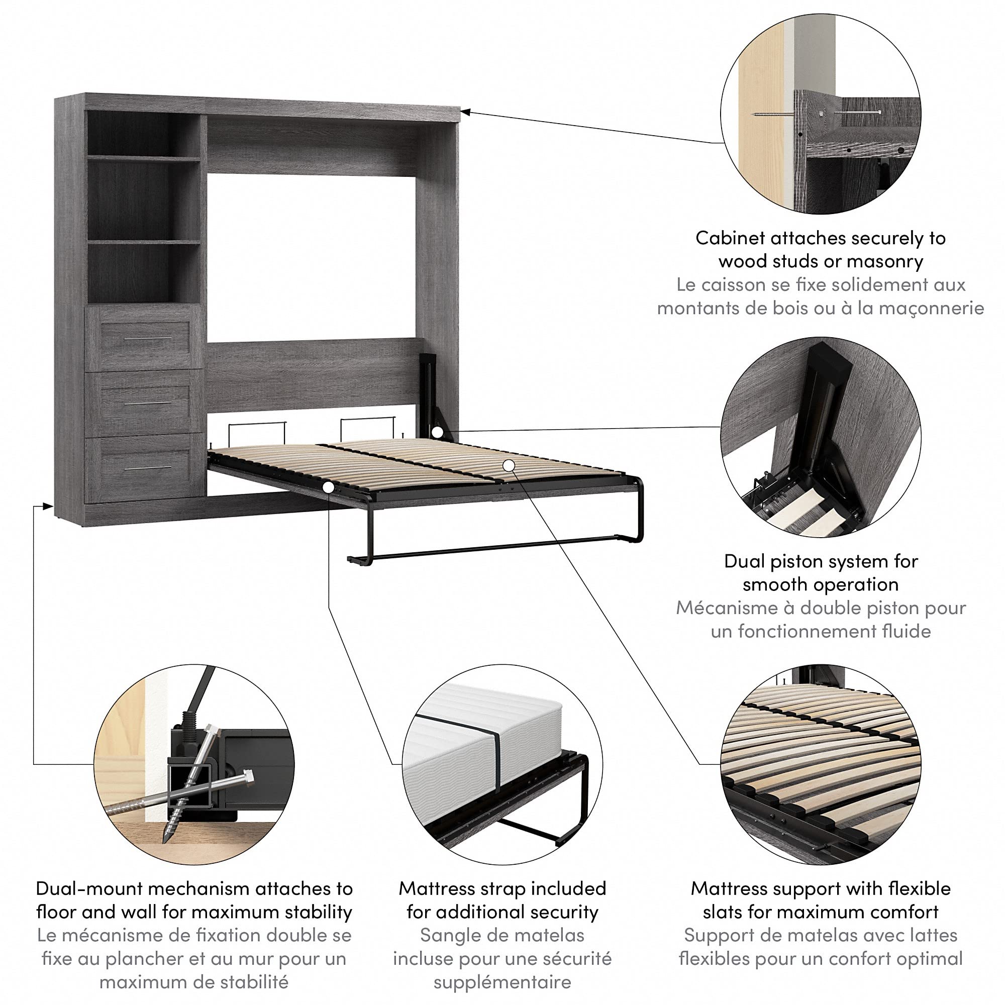 Bestar Murphy Bed with Storage Drawers - 84
