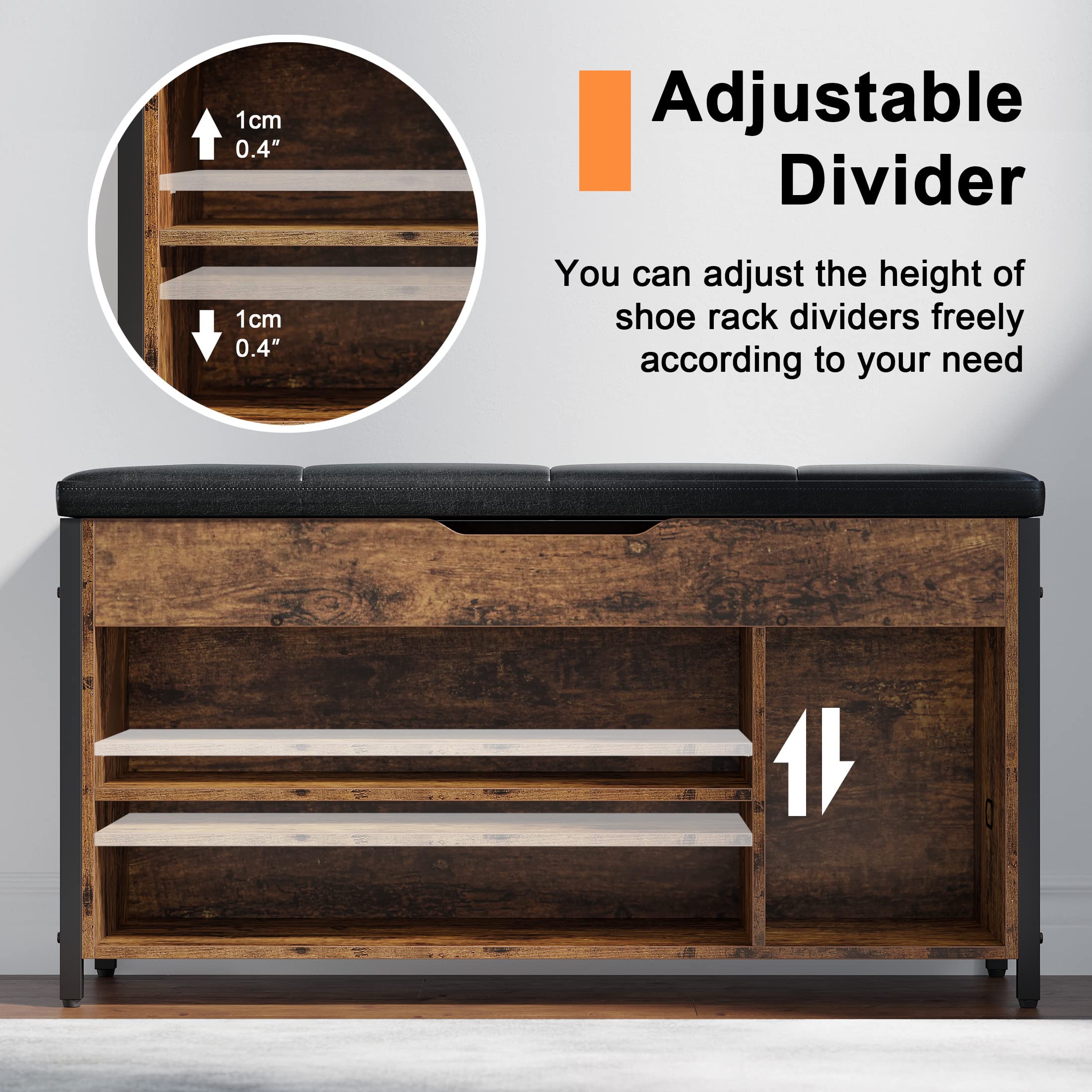 Multi-Functional Shoe Storage Bench with Lift Top & Adjustable Shelf - 35.5