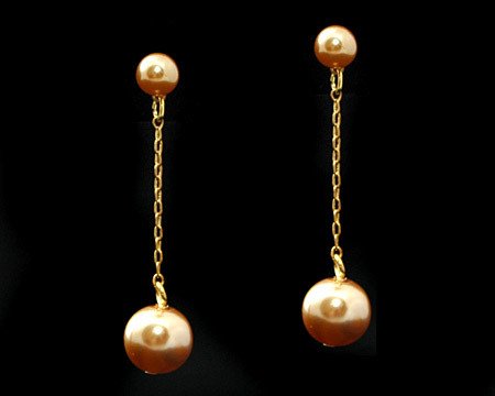 Elegant Long Gold Faux Pearl Earrings with Gold (Brown) Finish - Perfect for Weddings, Parties & Special Occasions