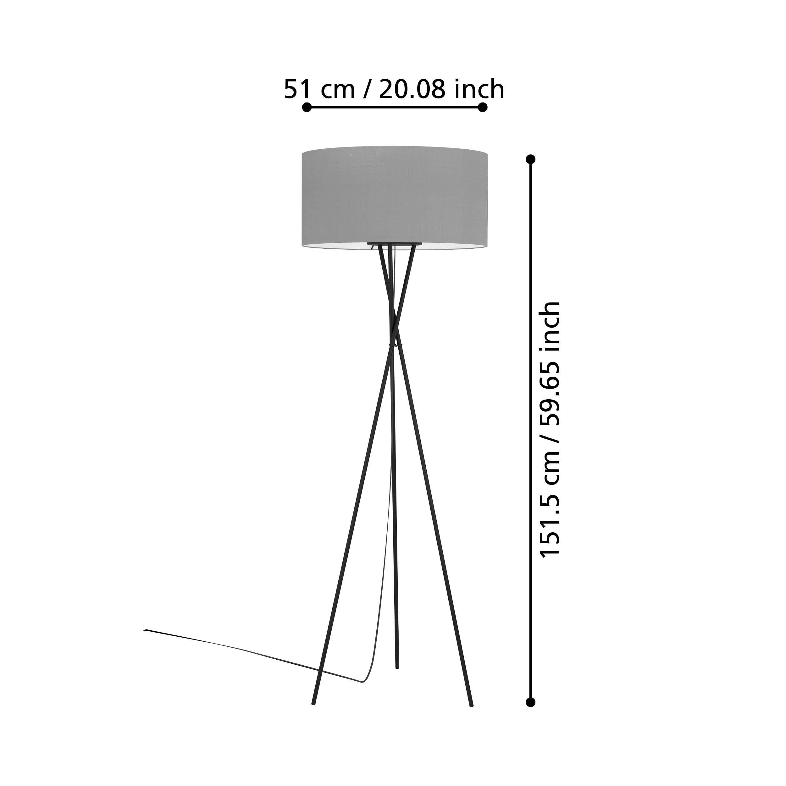 Eglo Fondachelli Black Tripod Floor Lamp with Grey Linen Shade - Modern Lighting for Living Room, Bedroom & Office Decor