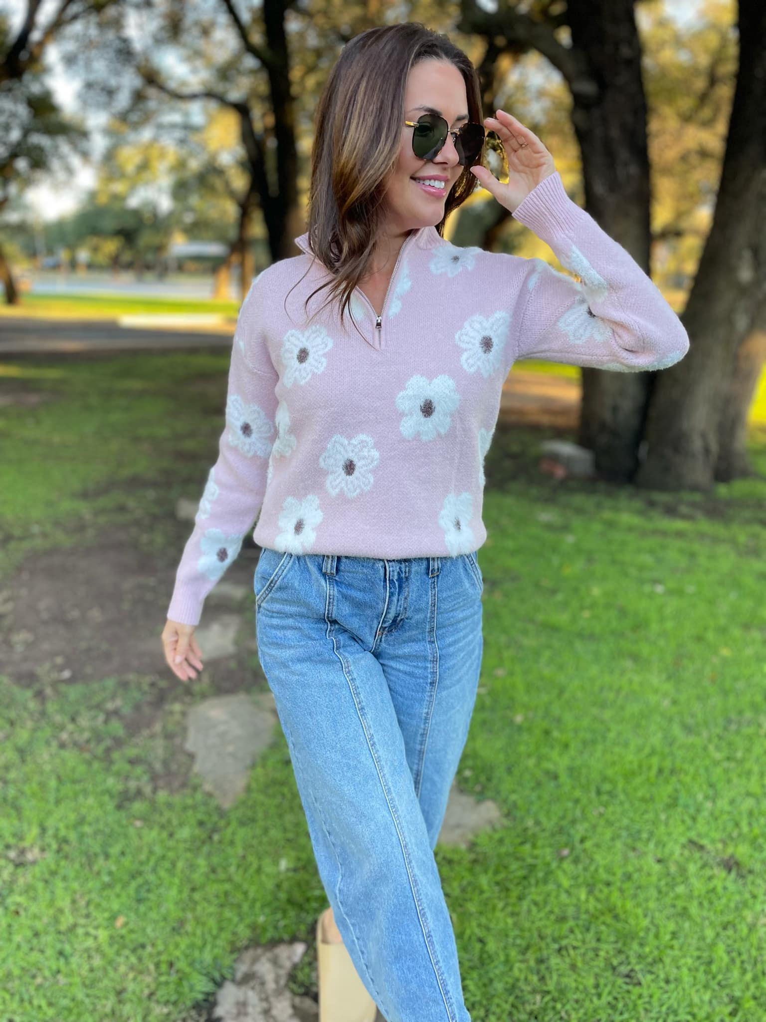 PREORDER: Stylish Flower Powered Half Zip Sweater for Women - 4 Trendy Colors | Perfect for Casual Outfits, Spring Layering & Outdoor Activities
