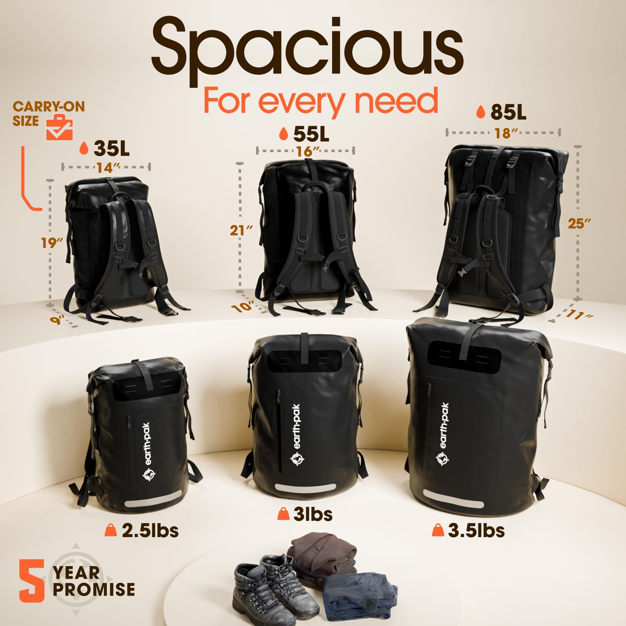**Earth Pak Waterproof Backpack - Heavy Duty Roll-Top Dry Bag with Front Zipper Pocket & Waterproof Phone Case - Ideal for Hiking, Kayaking, Travel & Outdoor Adventures**