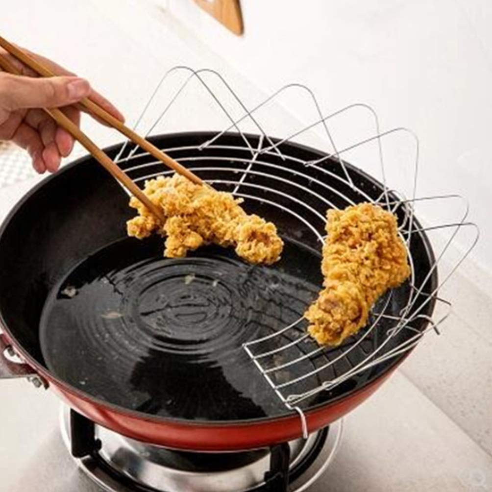 Kichvoe 2-Pack Stainless Steel Oil Drain Rack & Strainer - 36cm Semi-Circular Drip Tray for Frying, Baking & Cooking - Perfect for Tempura, Fried Foods & Home Kitchen Use