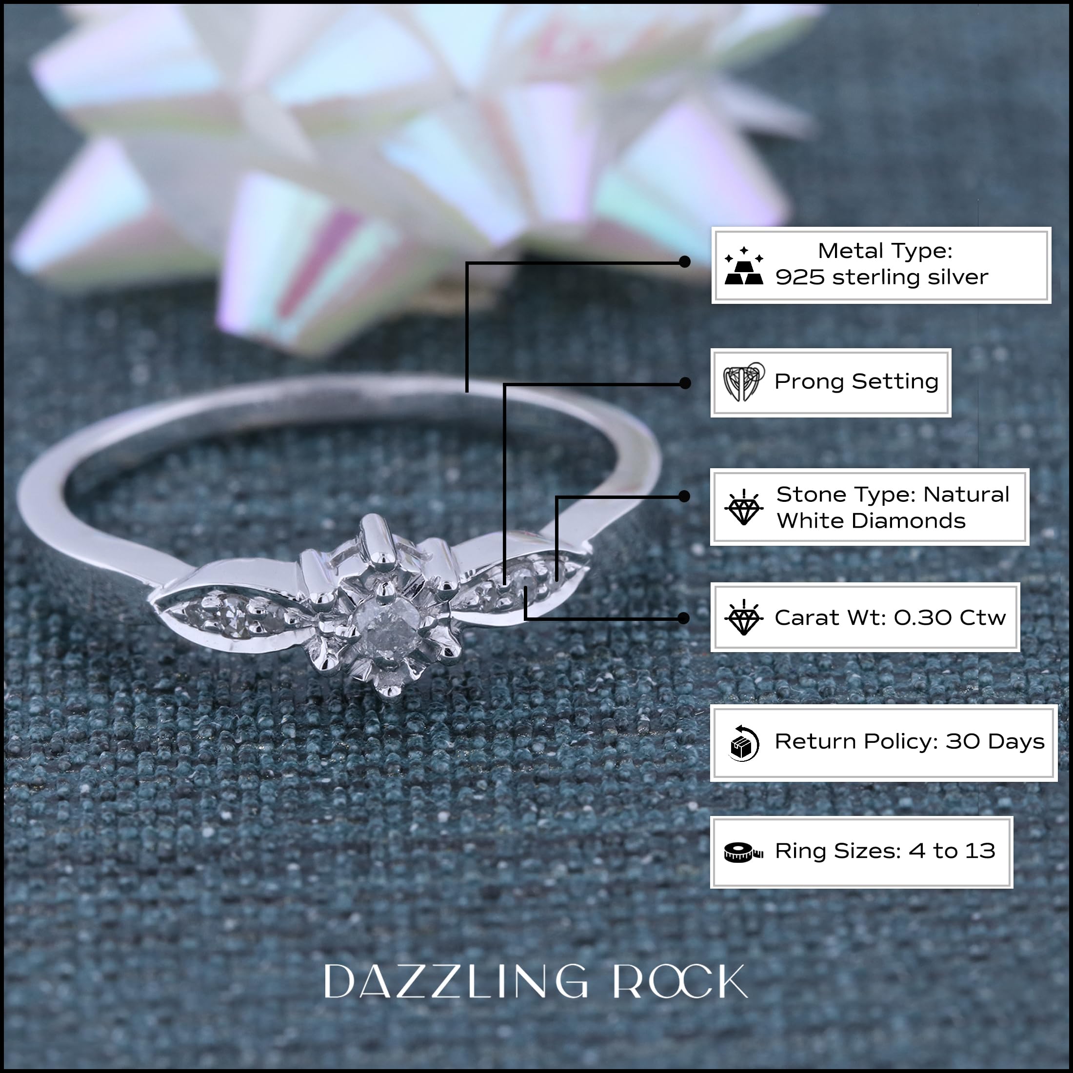 Dazzlingrock 0.05 Carat Round Cut White Diamond Illusion Set 925 Sterling Silver Promise Ring for Women - Perfect for Engagement, Anniversary & Romantic Gifts