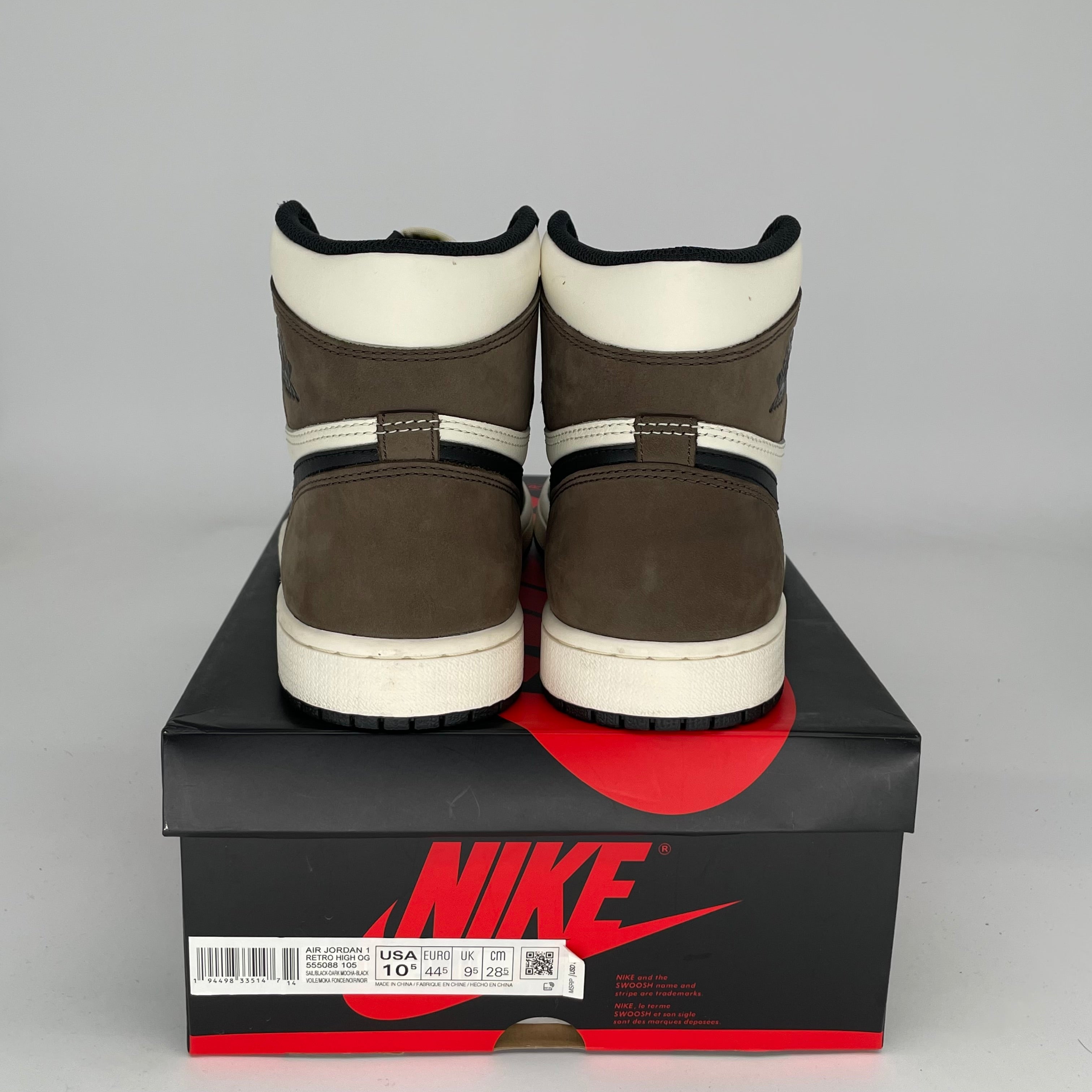 AIR JORDAN 1 DARK MOCHA Sneakers - Men's Size 10.5 (555088-105) - Retro High OG Basketball Shoes for Streetwear & Casual Outfits