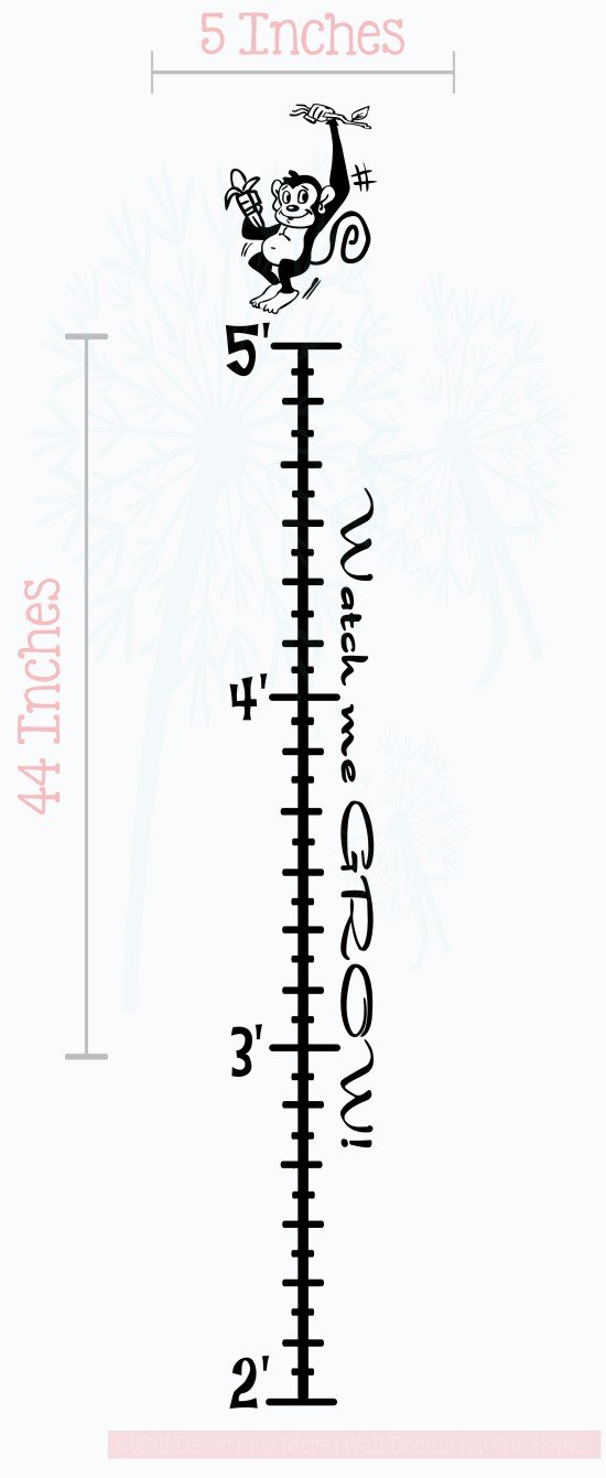 Kids Growth Chart Sticker - Monkey Wall Decal 2-5ft with Age Markers for Nursery & Playroom