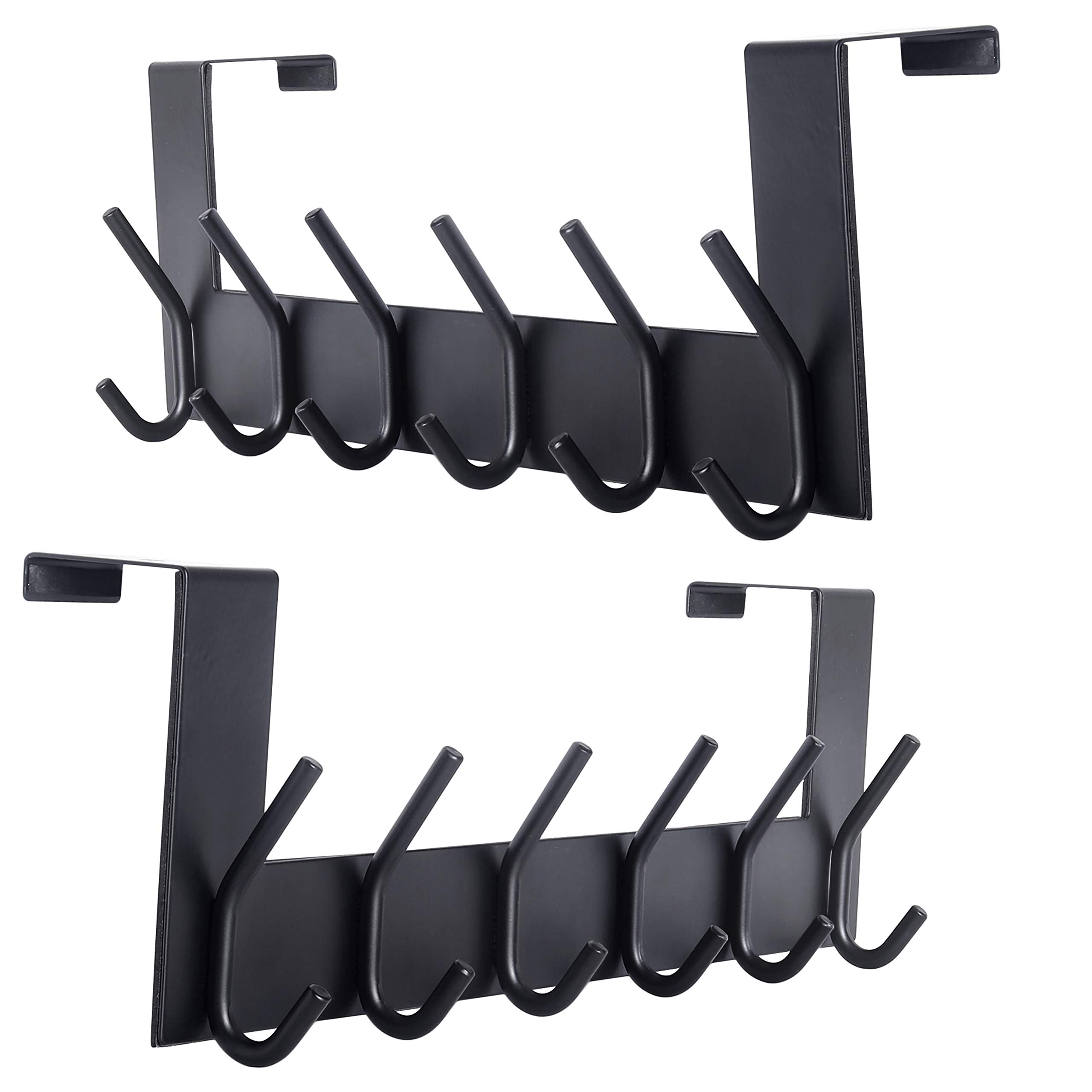 Stainless Steel Over Door Hook Hanger - 6 Hooks for Coats, Hats & Robes - Space Saving Storage