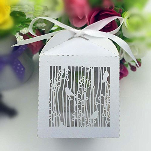 Joinwin® 50PCS White Pearlescent Laser Cut Birdcage Wedding Favor Boxes - Elegant Party, Baby Shower, Bridal Shower Candy & Chocolate Gift Boxes for Wedding Decorations, Birthday Celebrations and Special Events