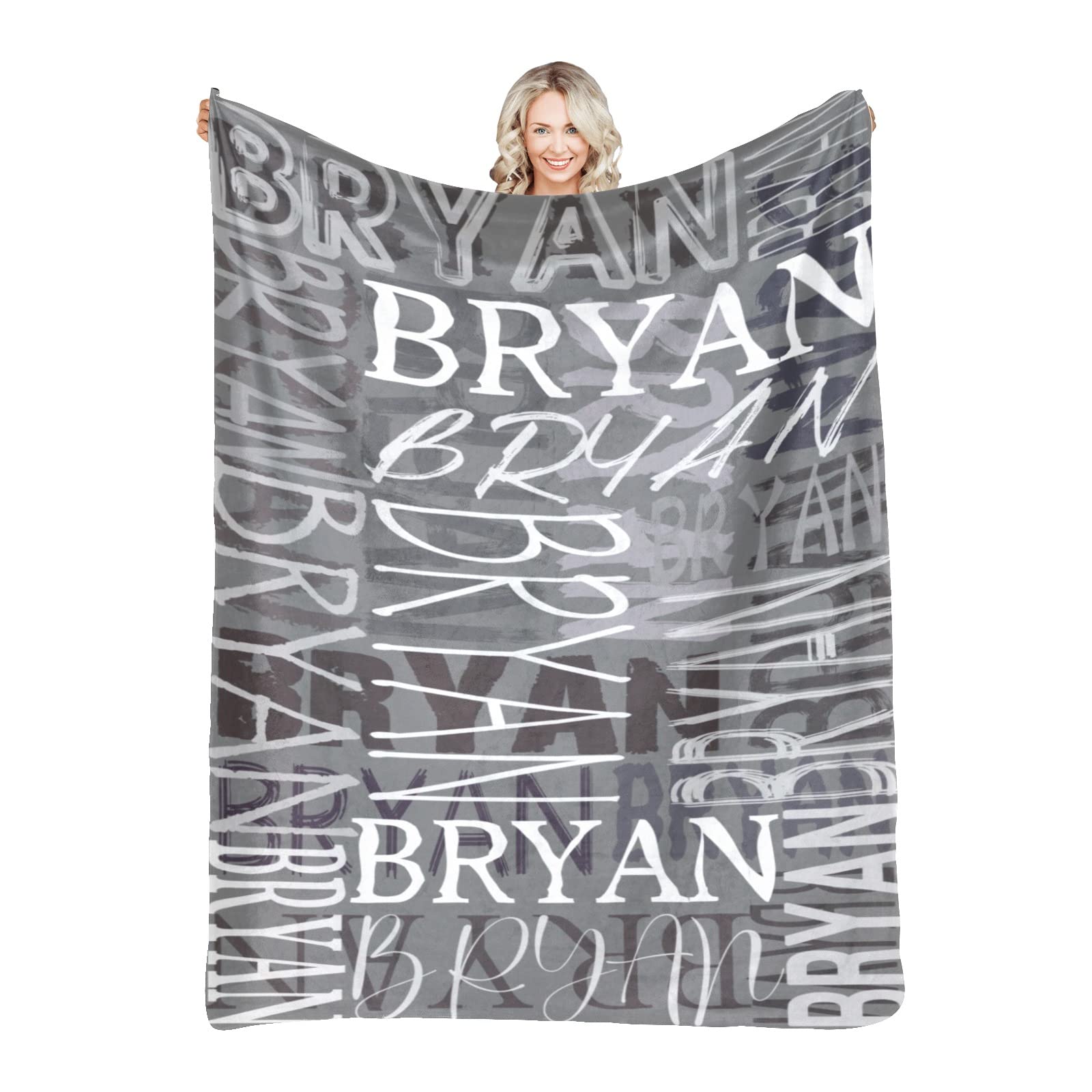 Personalized Fleece Throw Blanket with Name - Custom Blanket for Adults & Baby - Soft Grey Blanket (56