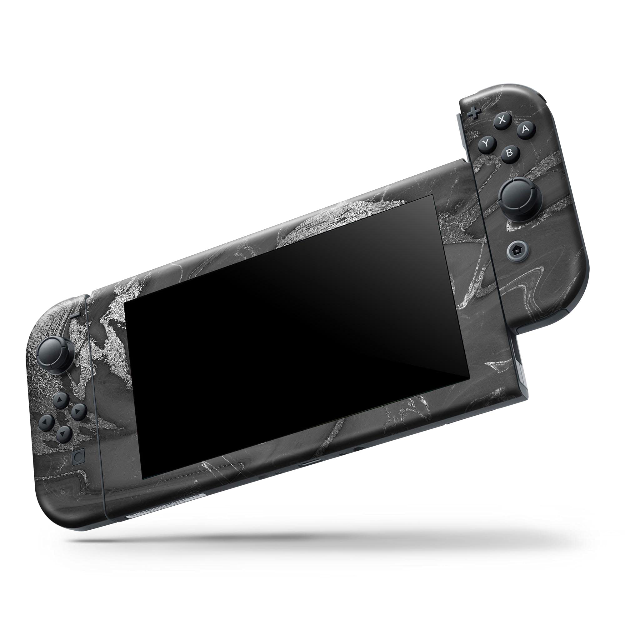 Nintendo Switch Protective Vinyl Wrap Cover - Black & Silver Marble Skin Decal - Scratch-Resistant Removable Console Bundle Accessory - Perfect for Gaming Protection & Customization