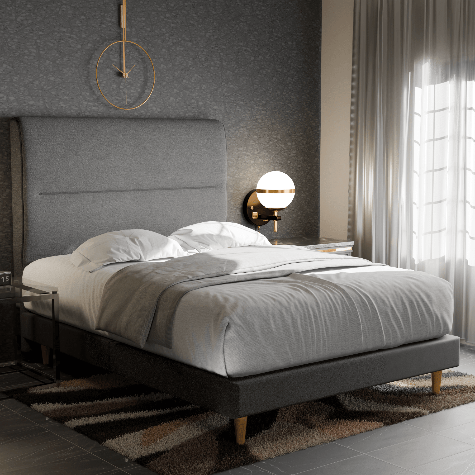 Emilia Fabric Upholstered Bed Frame - Queen Size, Modern Platform Bed with Wooden Slats, Noise-Free Support - Perfect for Master Bedroom, Guest Room & Apartment