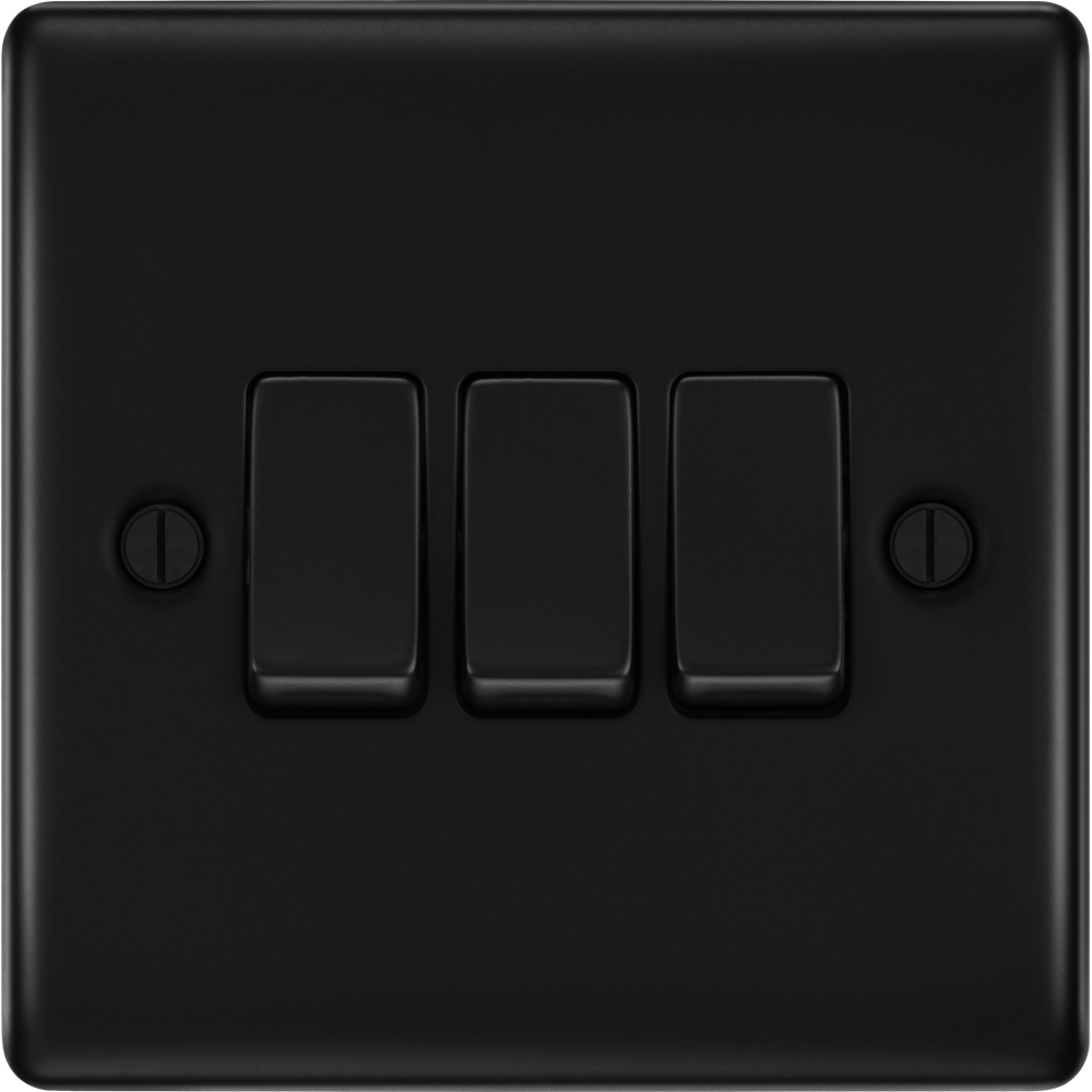 BG Nexus Metal Matt Black 3G 2W Light Switch NFB43 - Modern Electrical Switch for Home & Office - Perfect for Living Rooms, Bedrooms, and Commercial Spaces