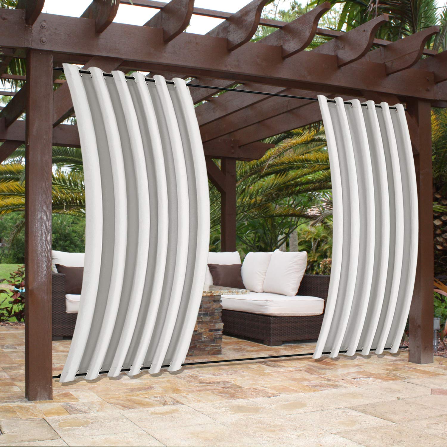 Frelement Waterproof Outdoor Curtains for Patio - UV Resistant, Rustproof Grommet Top & Bottom - 84W x 96L White Drape Panels - Perfect for Backyard, Deck, Pergola & Poolside Privacy