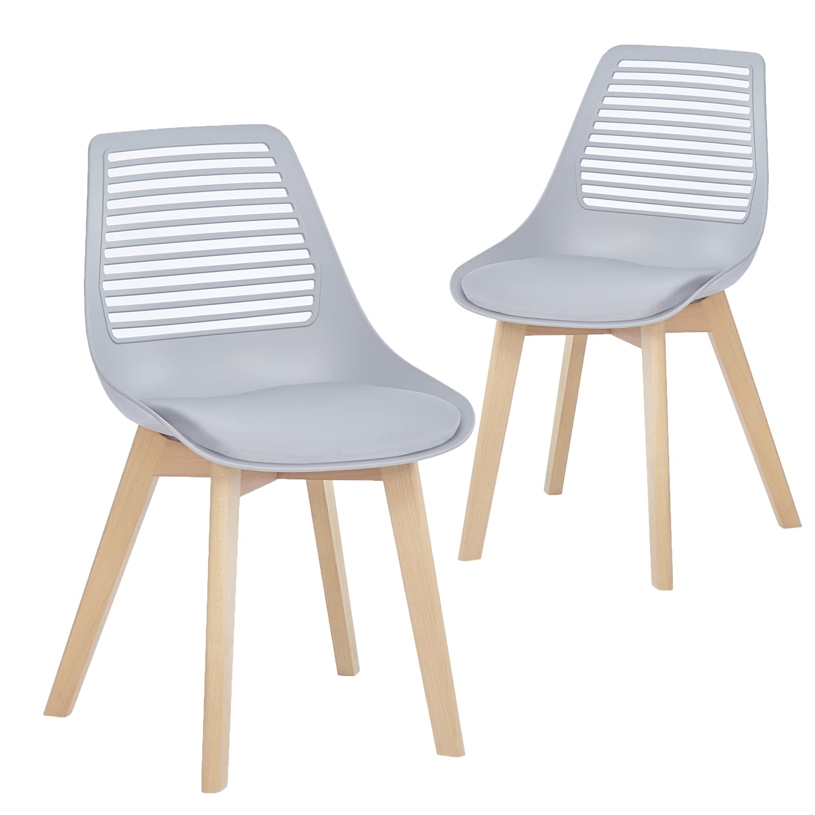 Lazyspace Modern Plastic Dining Chairs Set of 2 with Wooden Legs - Sturdy Home Office & Outdoor Accent Chairs for Dining Room, Living Room, Patio - Comfortable Gray Plastic Side Chairs for Indoor & Outdoor Use