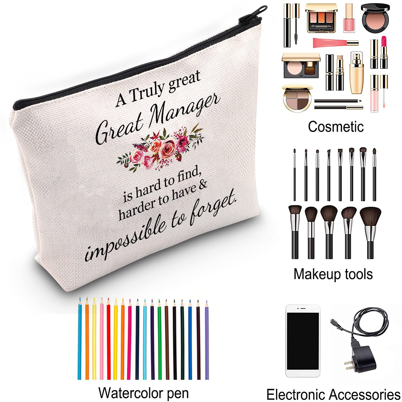 ZJXHPO Manager Appreciation Gifts - Nurse & Coworker Retirement Gift Set with Makeup Bag - 'A Truly Great Manager Is Hard to Find' - Perfect for Office Celebrations, Boss's Day & Employee Recognition