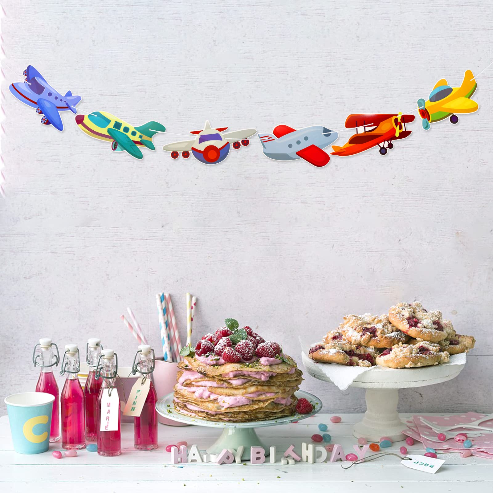 Airplane Garland Banner - Kids Birthday Party Decor, Baby Shower Supplies, Aircraft Bunting & Photo Backdrop - Pre-assembled Airplane Theme Decorations for Nursery, Boys Room & Aviation Themed Events