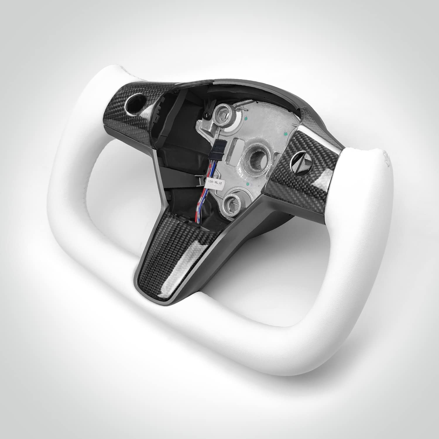 Premium Glossy Carbon Fiber Heated Steering Wheel for Tesla Model 3 & Model Y (White) | Yoke Style Aircraft Disc Design | All Years Compatible | Winter Driving & Luxury Interior Upgrade