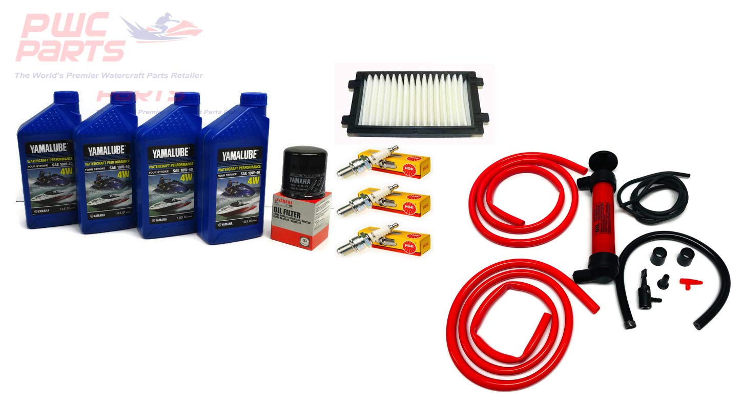 YAMAHA TR-1 VX Cruiser Deluxe Oil Change Maintenance Kit (2016+) - Includes NGK Spark Plugs, PWC Parts Replacement 6EY-14451-00-00 Air Filter & Deluxe Oil Extractor Pump - Perfect for Jet Ski Maintenance & Watercraft Engine Care