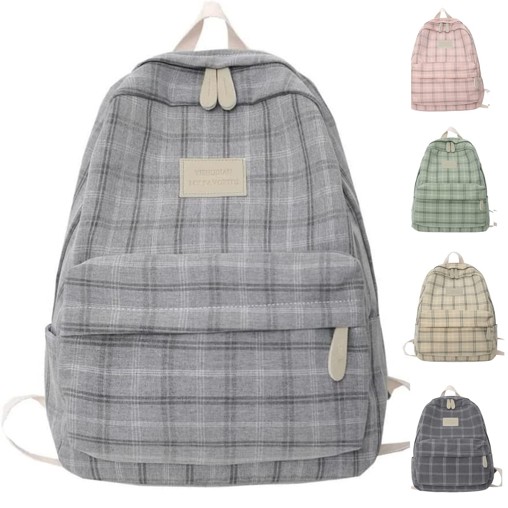 2022 Light Academia Aesthetic Backpack for Women - Stylish Plaid Preppy School Bag, Kawaii Cute Laptop Backpack for College, Work & Travel (Light Grey) - Perfect for Daily Use, Commuting & Fashion Outfits