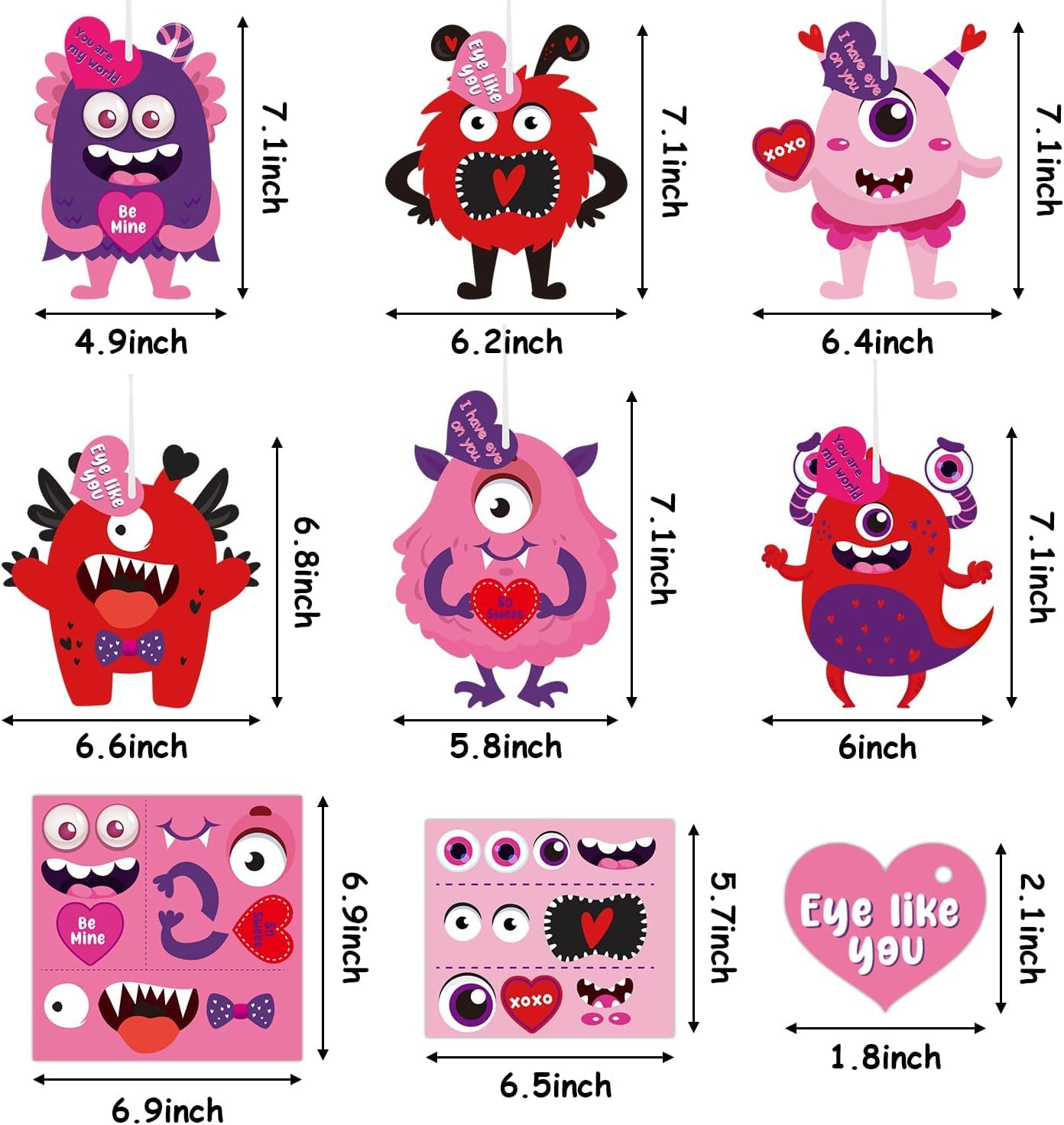 Haooryx 30Pcs DIY Monster Paper Craft Kit - Valentine's Day Hanging Ornaments, Gift Cards, Kids Art Supplies for Home Decor, Classroom Activities, Party Favors & Holiday Crafts