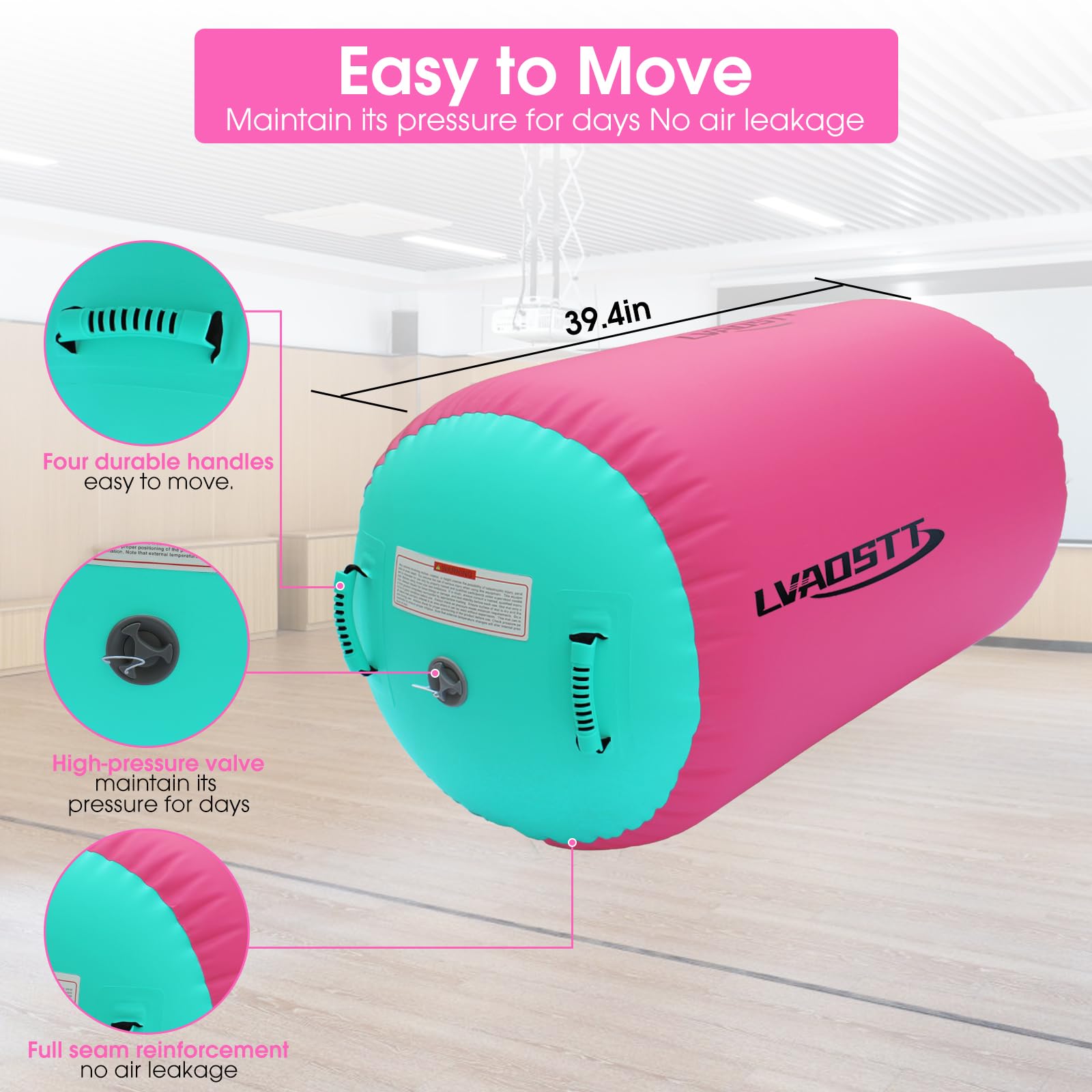 Inflatable Gymnastics Air Barrel Roller - Tumbling Mat & Balance Cylinder for Yoga, Cheerleading, Home Gym | Portable Tumble Track Equipment with Pump - Perfect for Kids Training, Fitness Routines & Indoor Exercises
