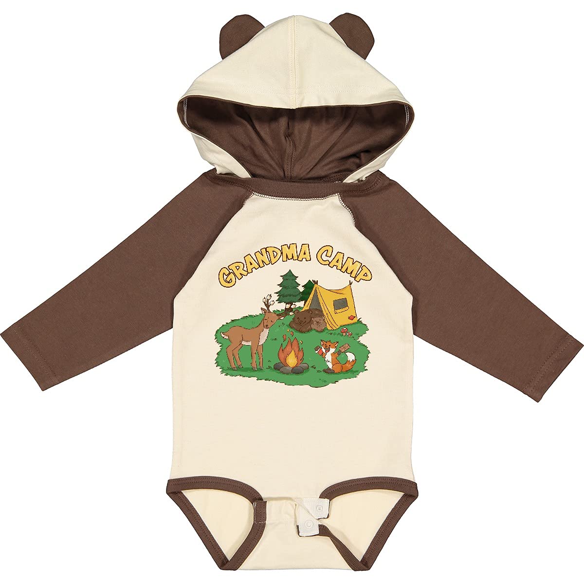 Inktastic Grandma Camp with Camping Animals Long Sleeve Baby Bodysuit - Cute & Comfortable Outfit for Infants, Perfect for Family Camping Trips & Outdoor Adventures