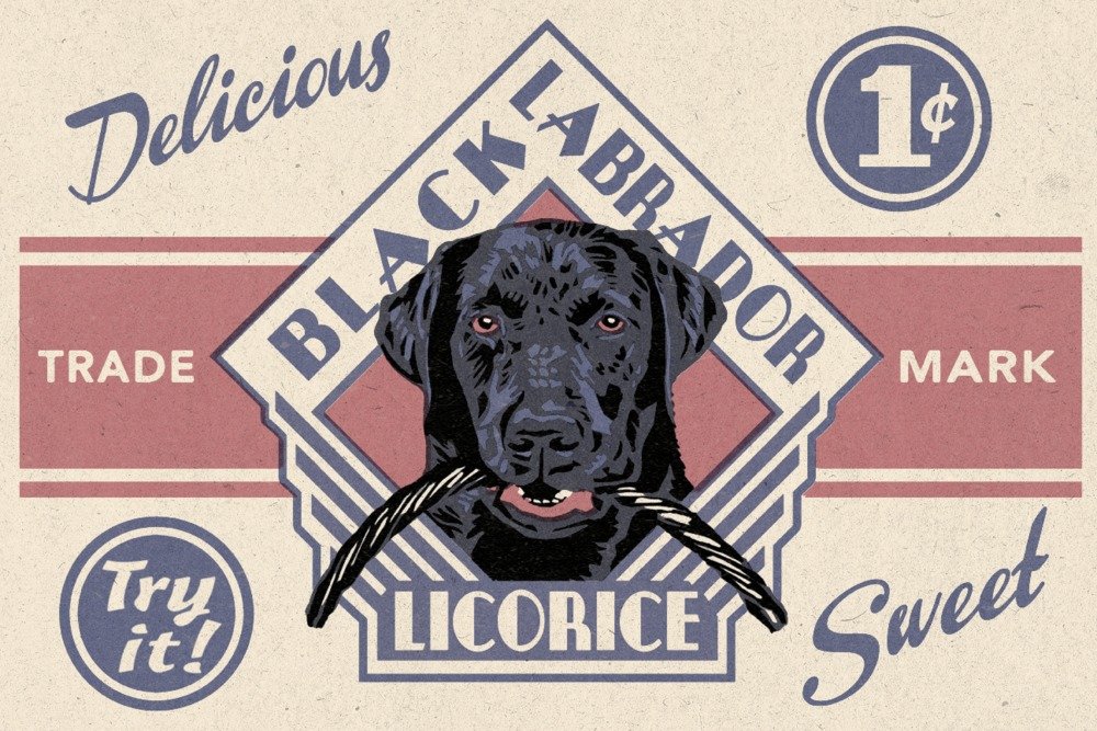Vintage Black Labrador & Licorice Wall Art Poster - 12x18 Retro Dog Decor for Living Room, Bedroom & Office