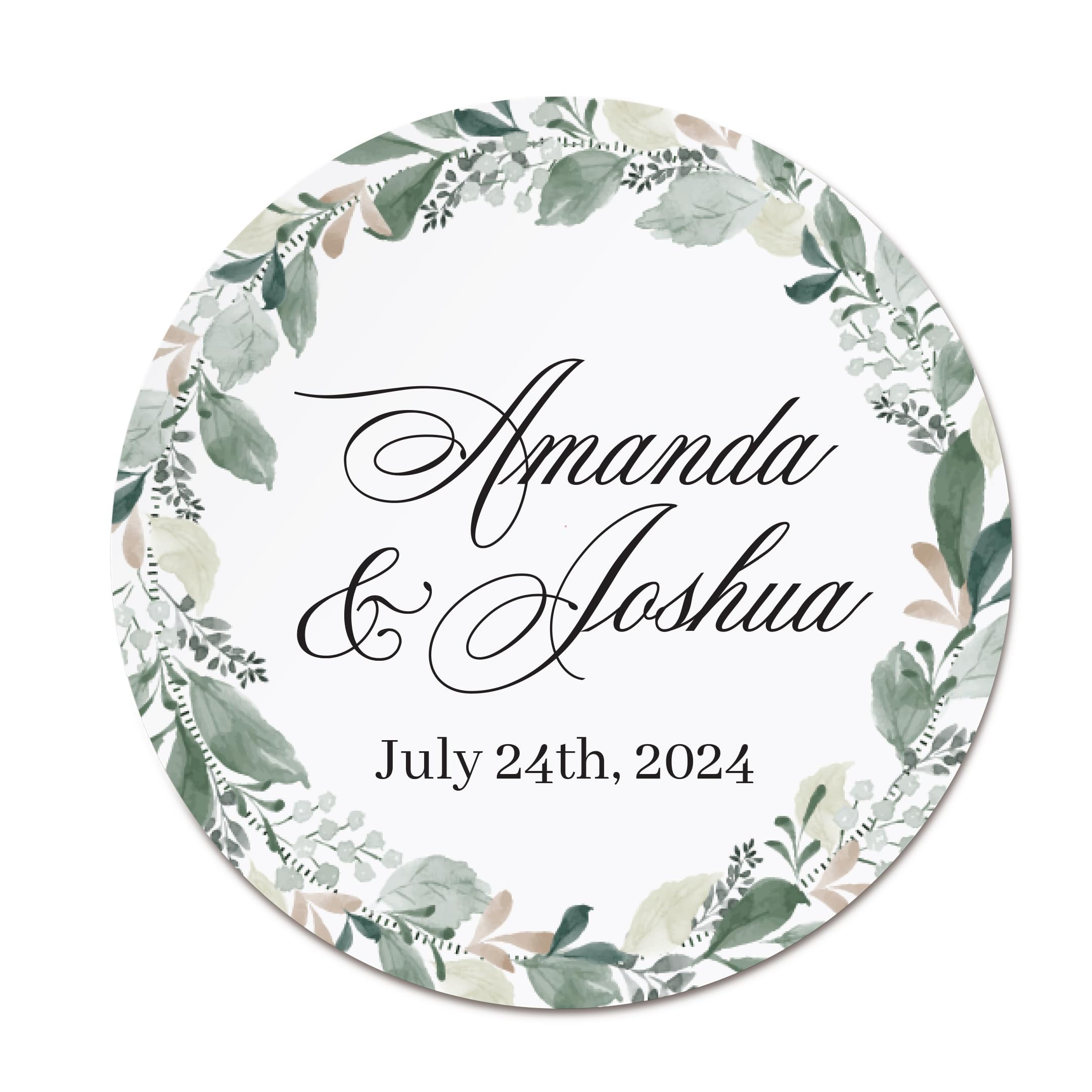 Personalized Greenery Birthday Wedding Favor Labels - Custom Name Stickers with Green Wreath for Party Favors, Gift Bags, Bottles, Candy Bags, Boxes & Cones - Perfect for Baby Showers, Bridal Showers, Weddings & Special Events